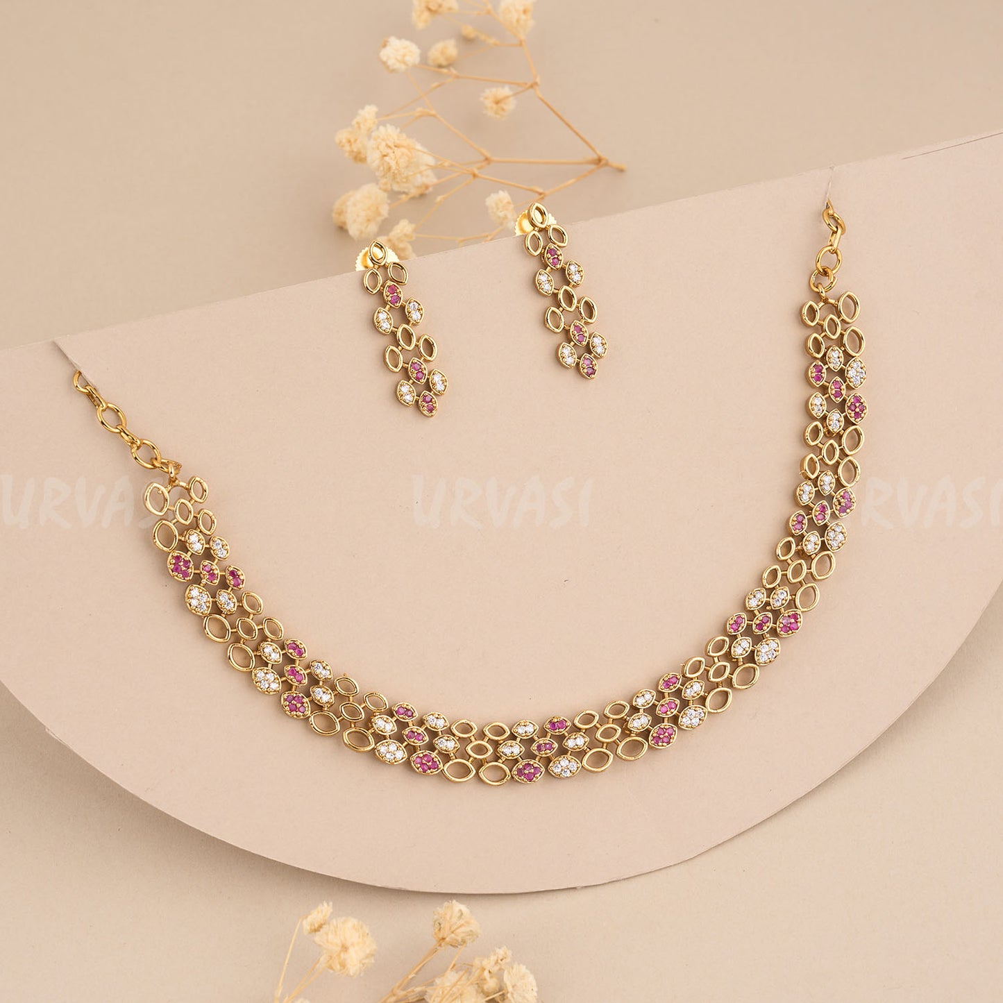 Gold Polish AD Stone Necklace 401