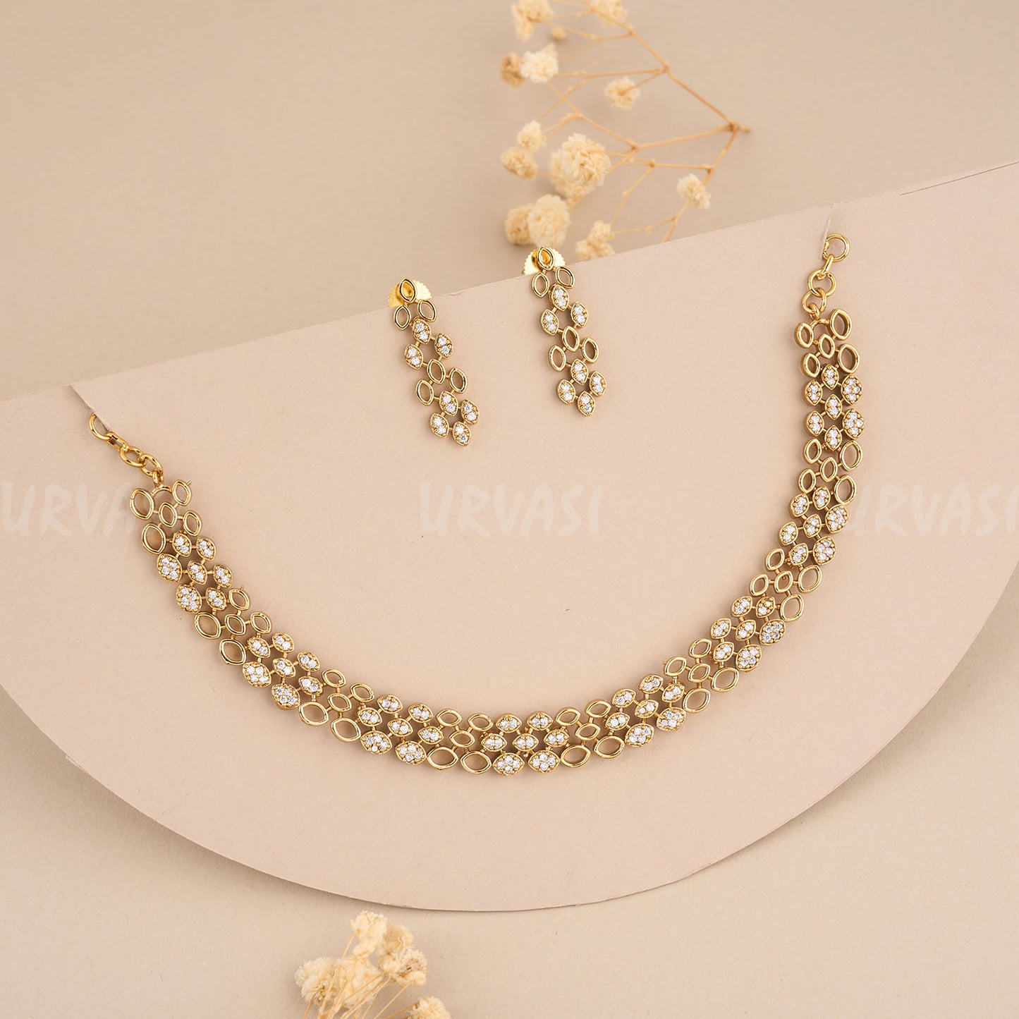 Gold Polish AD Stone Necklace 401