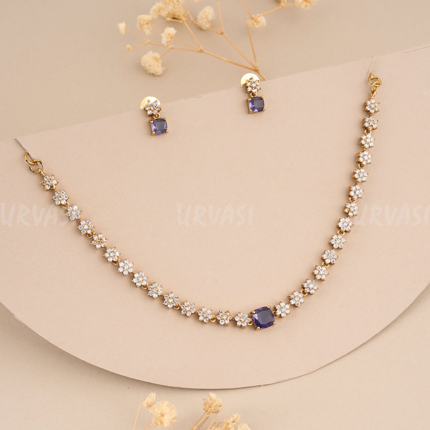 Gold-Toned floral AD Necklace 278