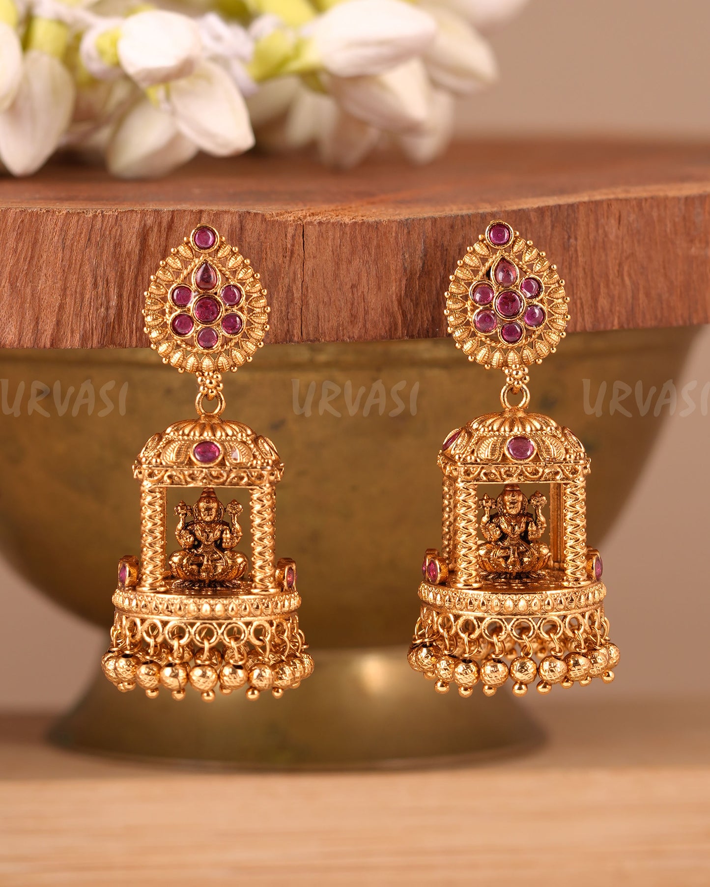 Gold-Toned Temple Lakshmi Earrings ER 288