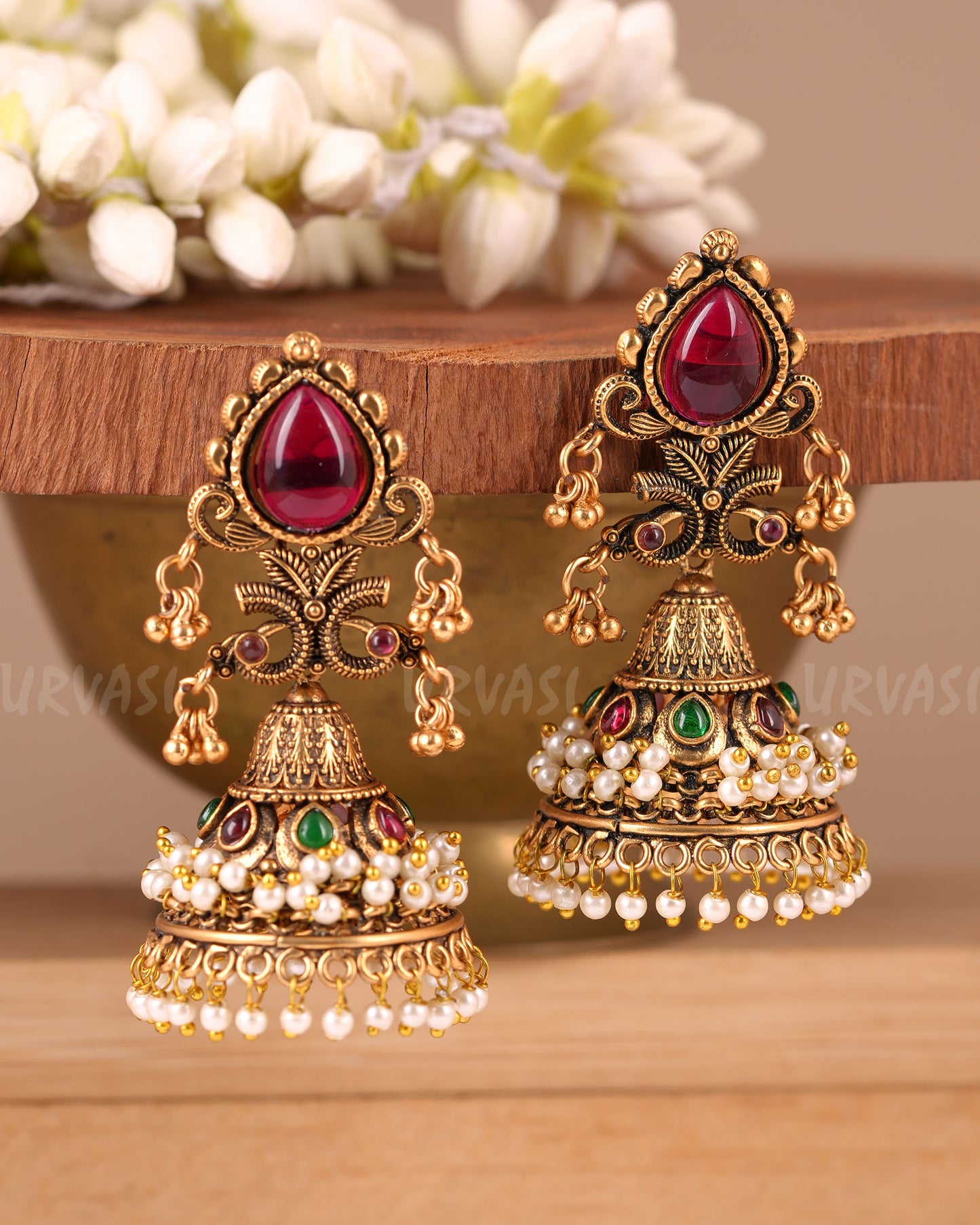Gold-Toned Tear-Drop Ghungroo Jhumka Earrings ER 270