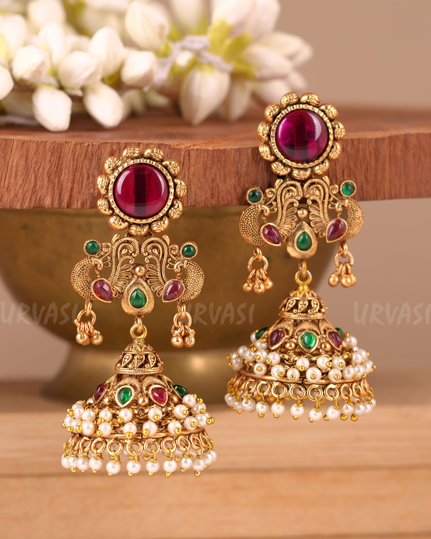 Gold-Toned Peacock Motif Jhumka Earrings ER 58