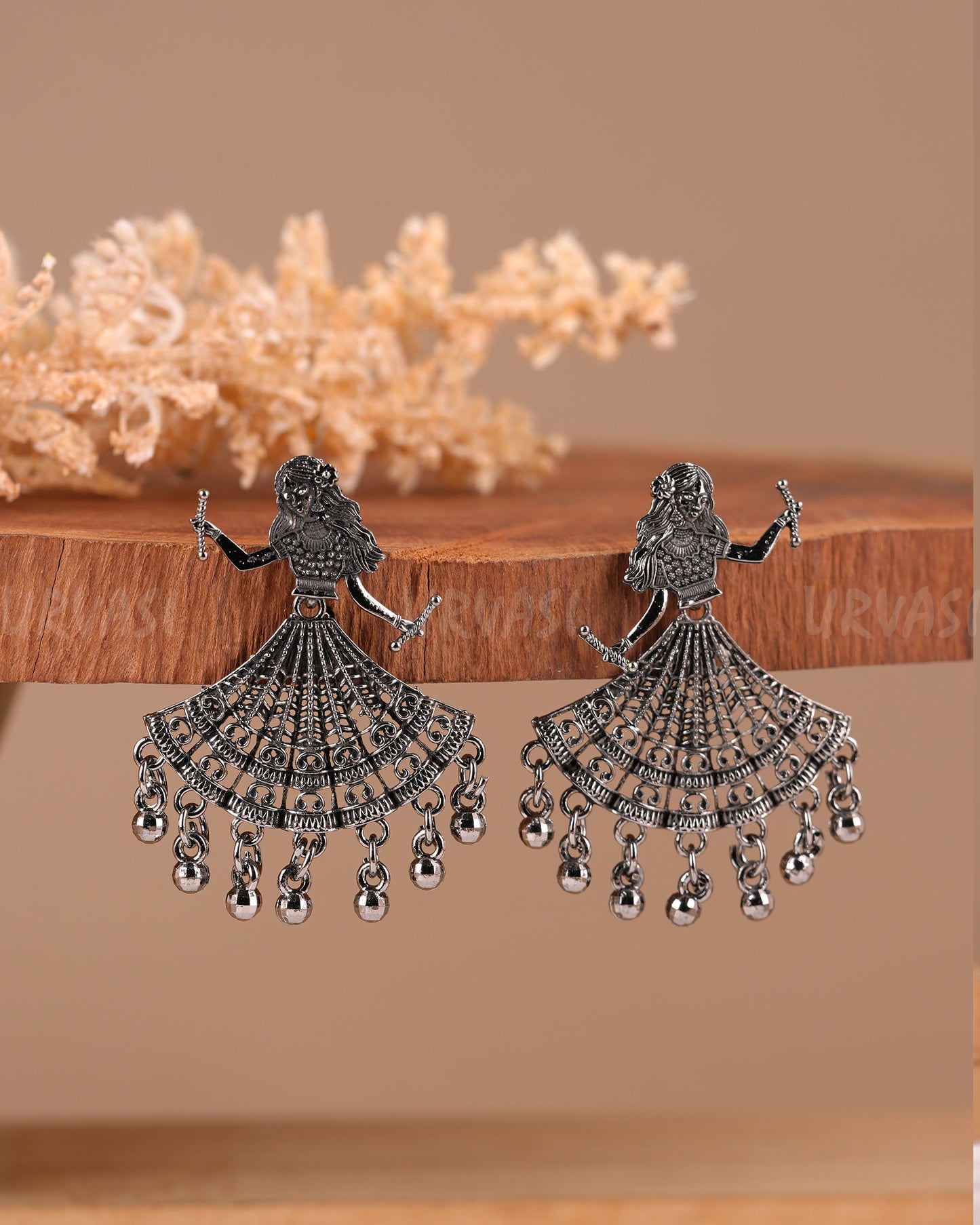 Oxidised Silver Dancing Feminine Motif Earrings ER 454