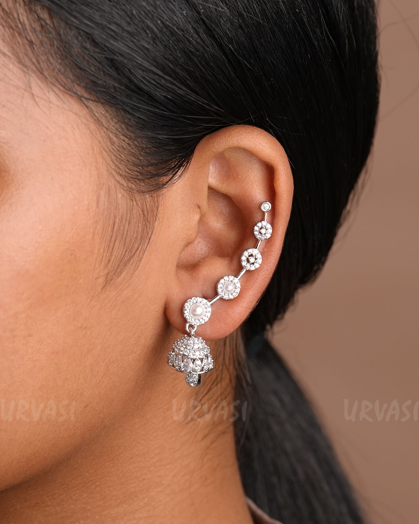 Floral Replica Stone-Studded AD Ear-Cuff Earrings ER 920
