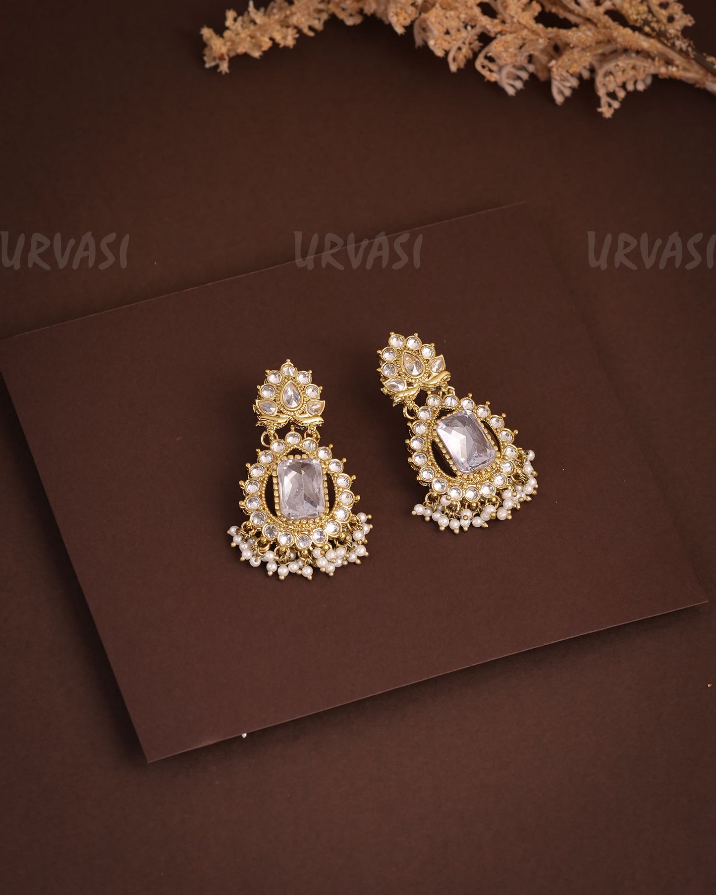 Mehendi Polish Floral Studded Reverse AD Earrings ER 930