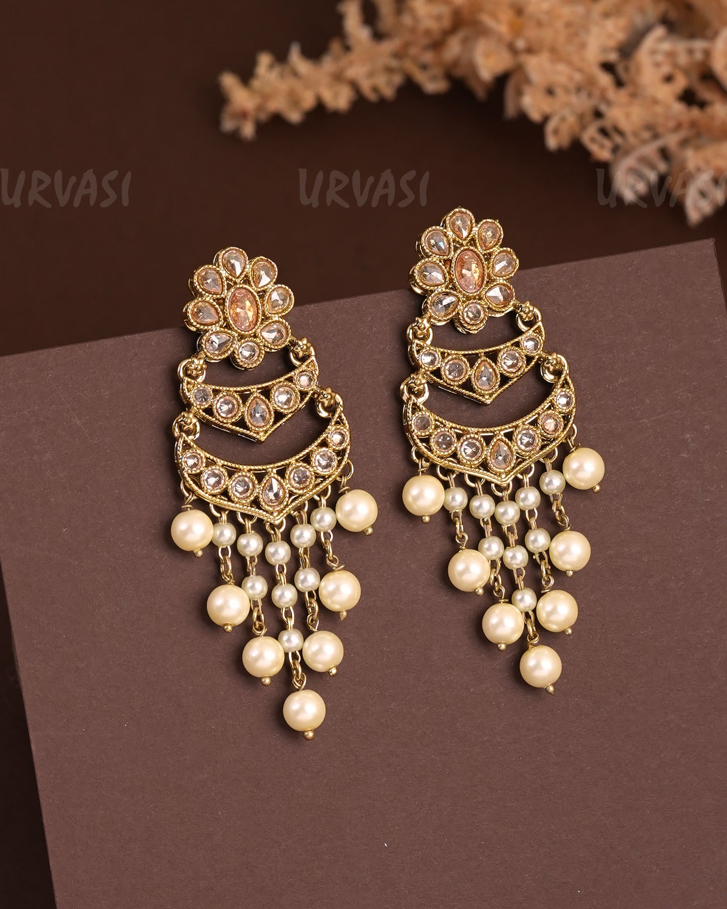 Mehendi Polish Reverse AD pearl Hanging AD Earrings ER 928