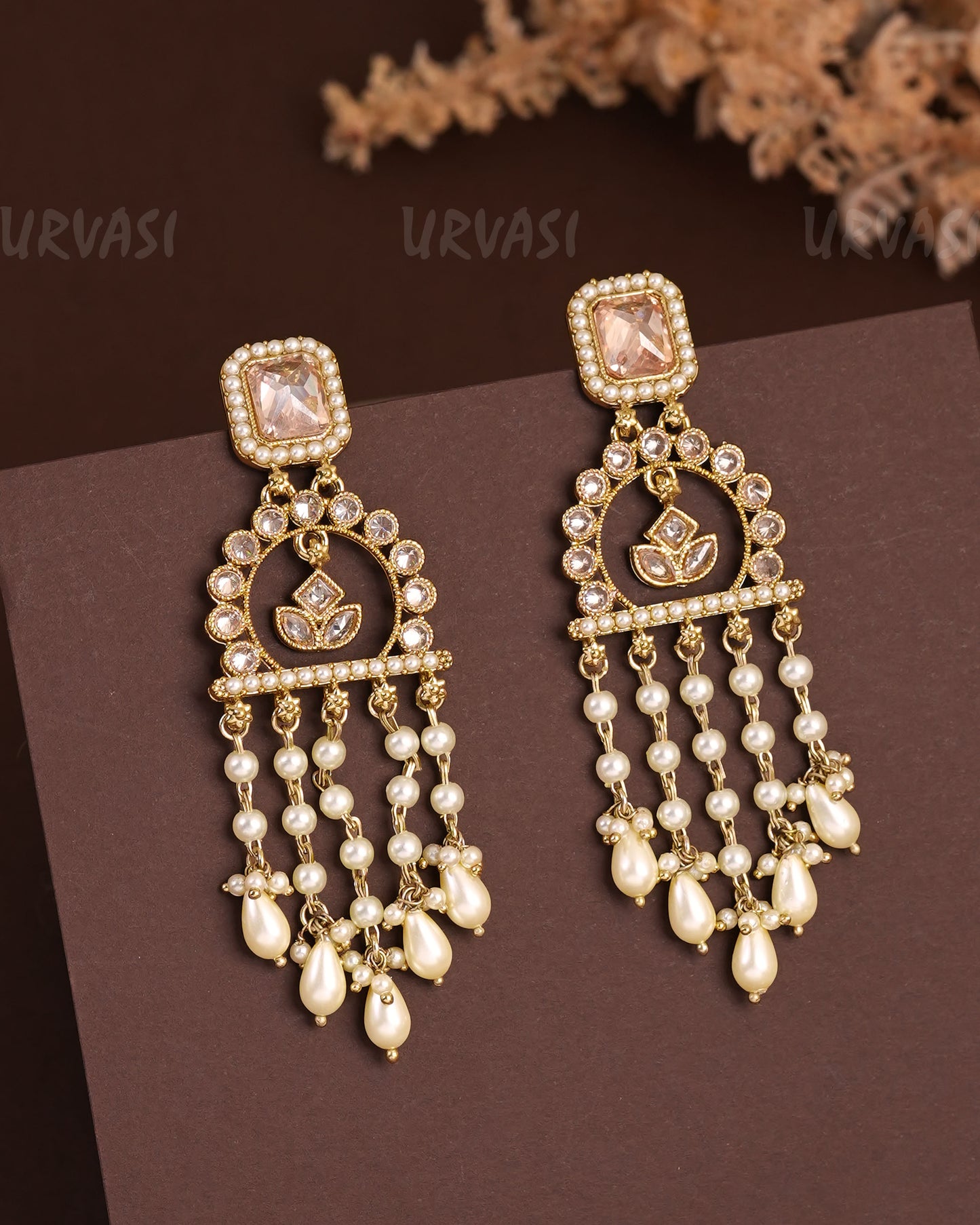 Mehendi Polish Stone-Studded Floral Hanging Earrings ER 935