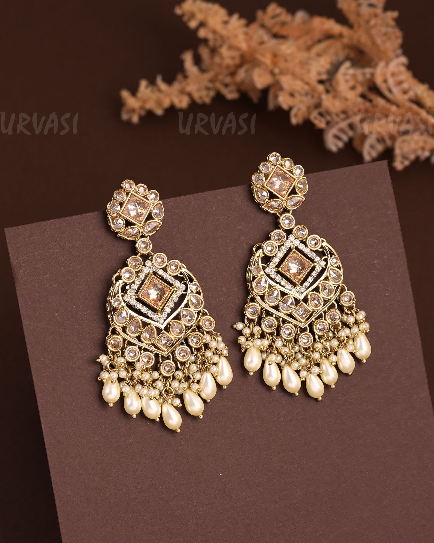 Mehendi Polish Floral Stone-Studded Reverse AD Earrings ER 941