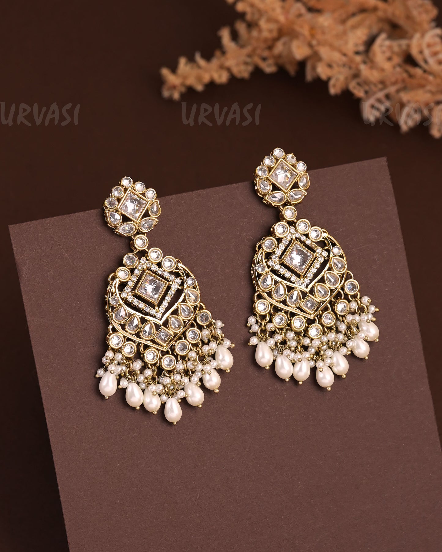 Mehendi Polish Floral Stone-Studded Reverse AD Earrings ER 941
