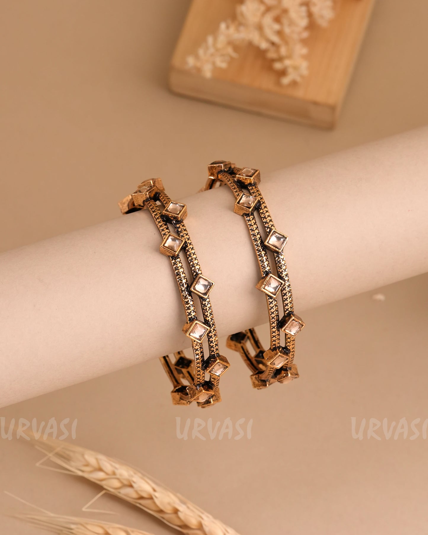 Oxidised Gold Stone-Studded Bangles BA 430