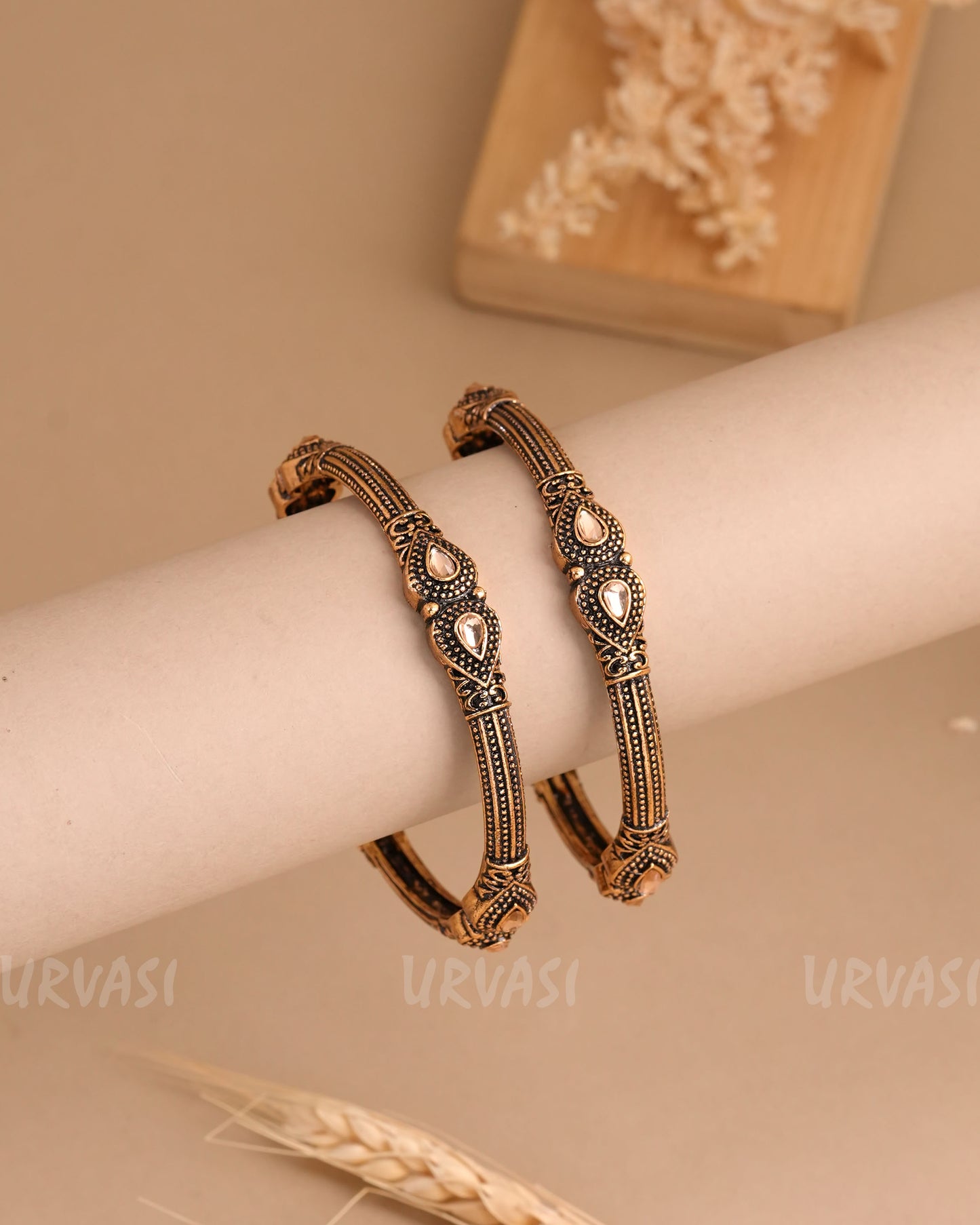 Oxidised Gold- Tear Drop Designed Bangles(Set of two) BA 429