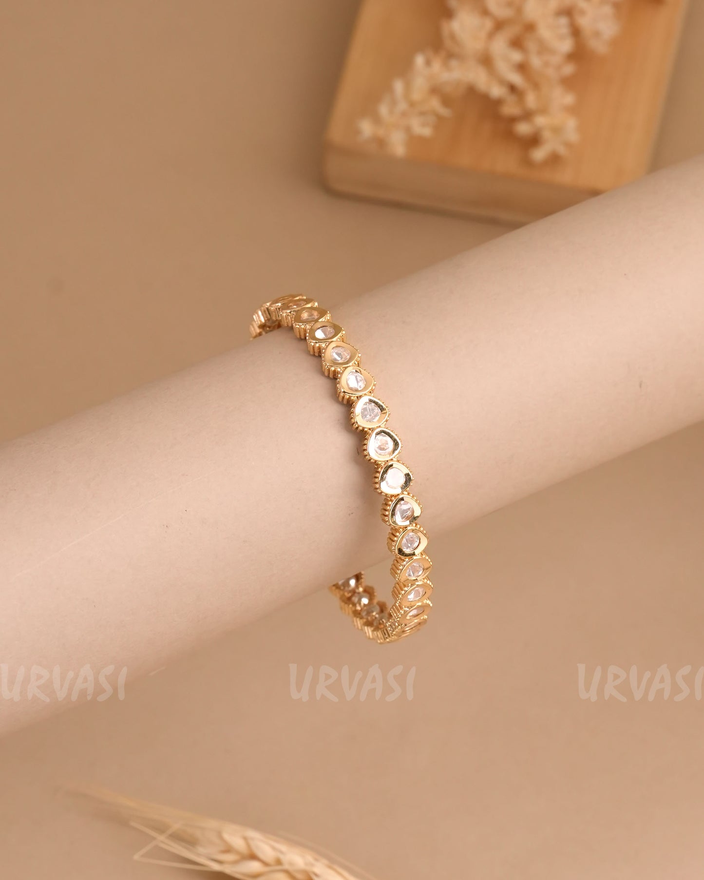 Gold-Polish Stone-Studded Bangles BA 419