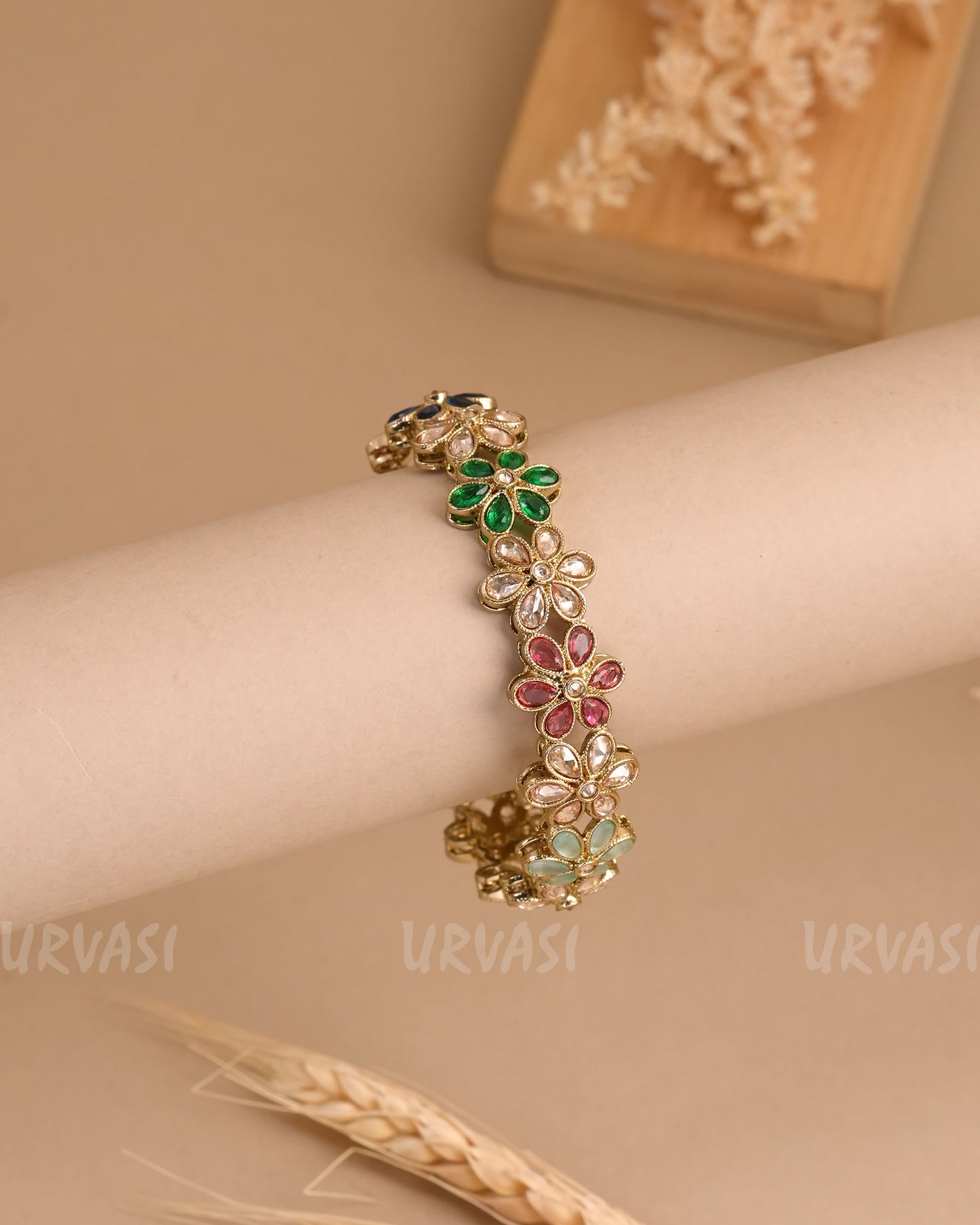 Mehendi Polish Floral Stone-Studded Bangles BA 412