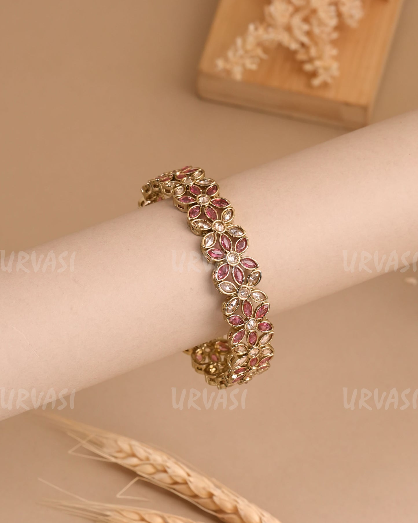 Mehendi Polish Floral Stone-Studded AD Bangles BA 411