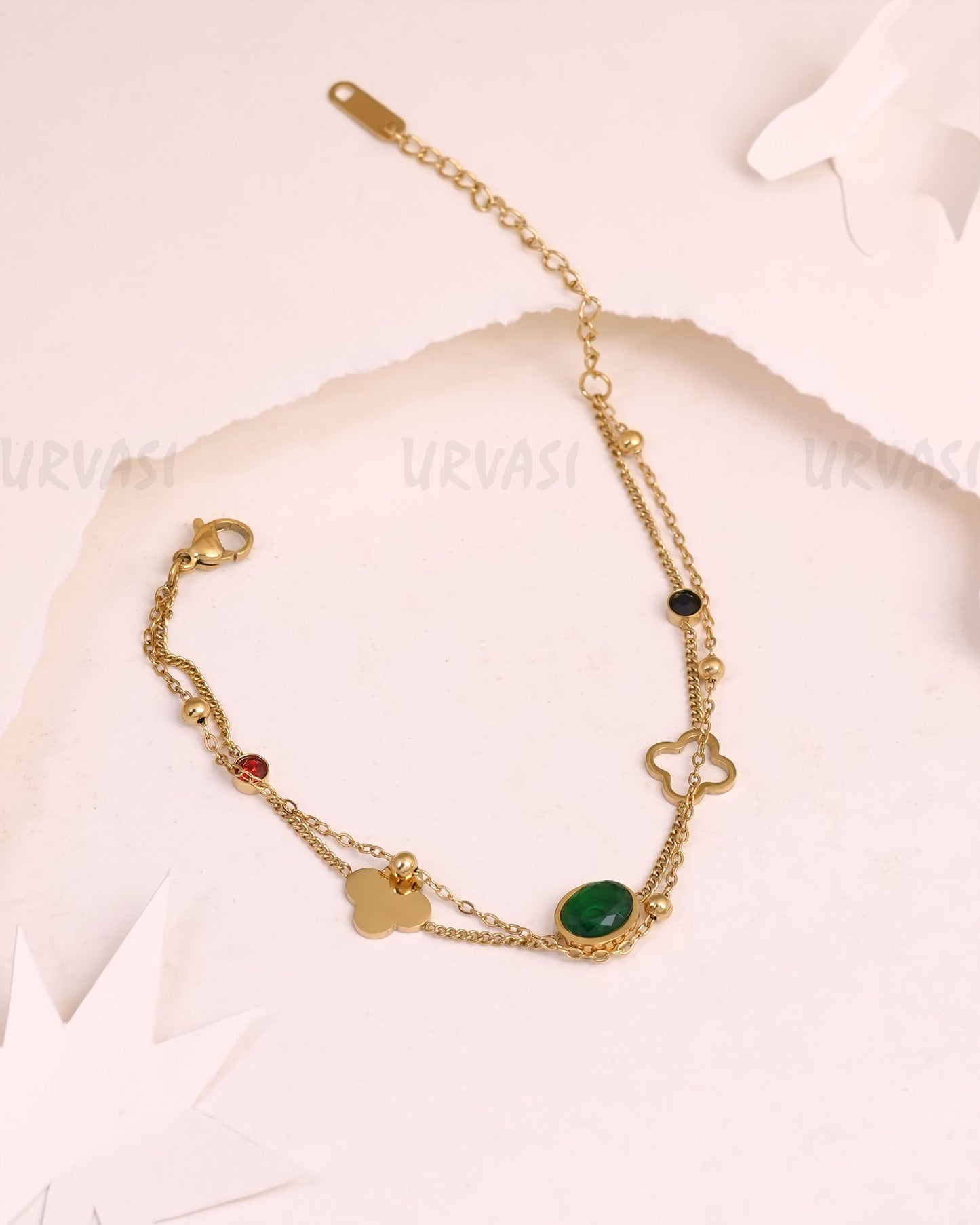 Gold-Polish Floral Two-Layer Bracelets BR 132