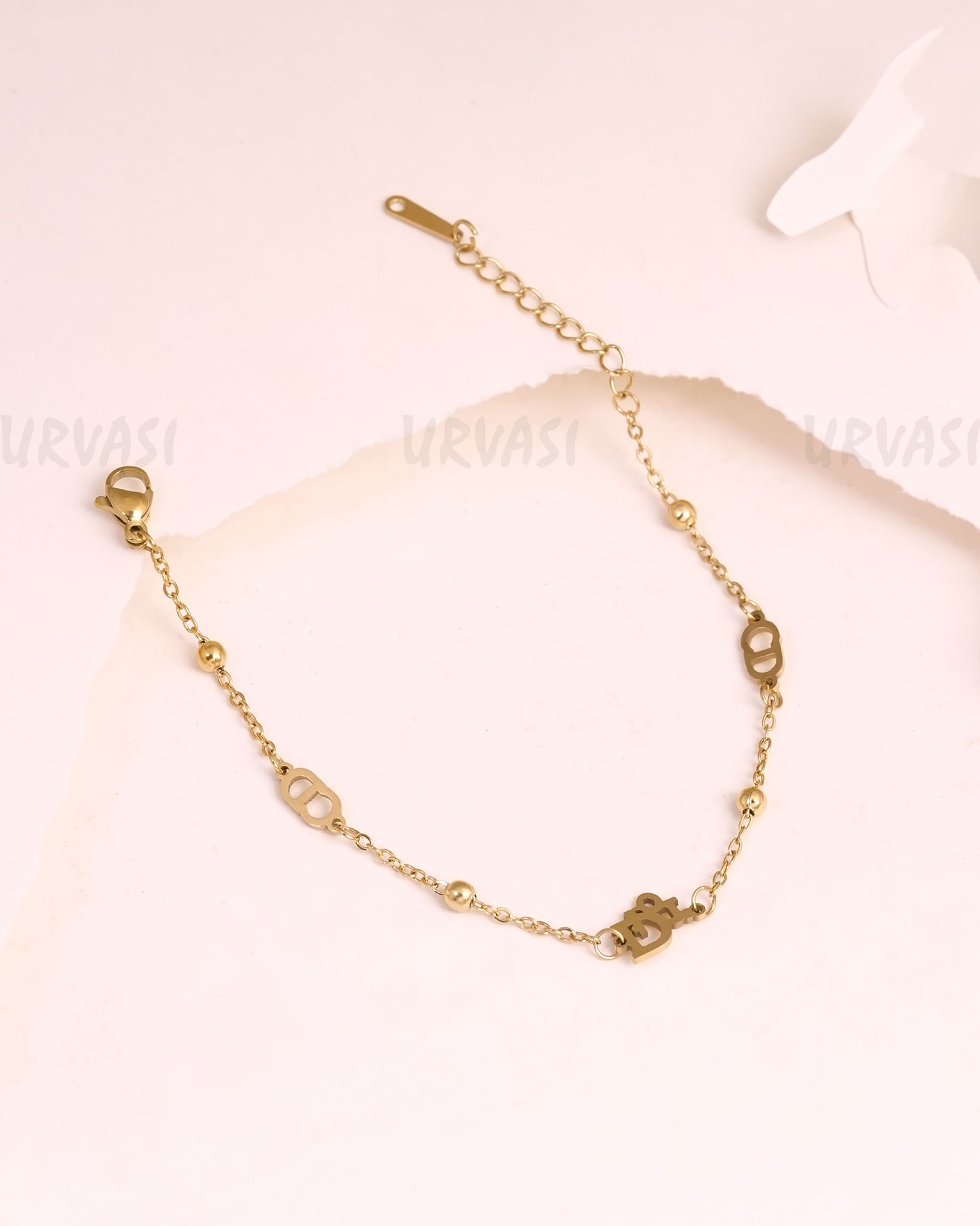 Gold-Polish CD logo Charm StainlessSteel Bracelets BR 133