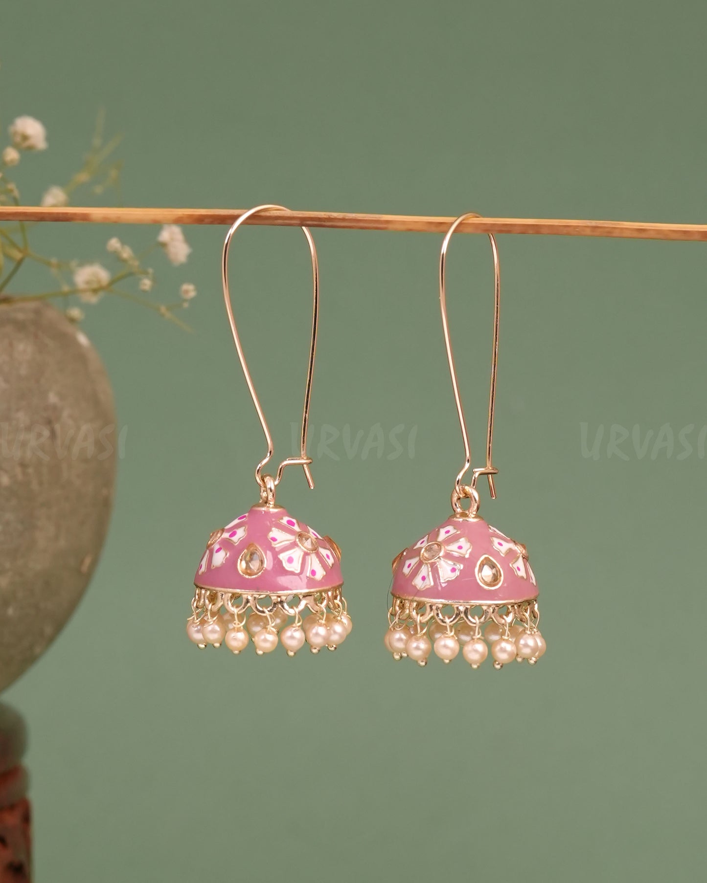 Gold-Toned Meenakari Hanging Jhumka Earrings ER 665