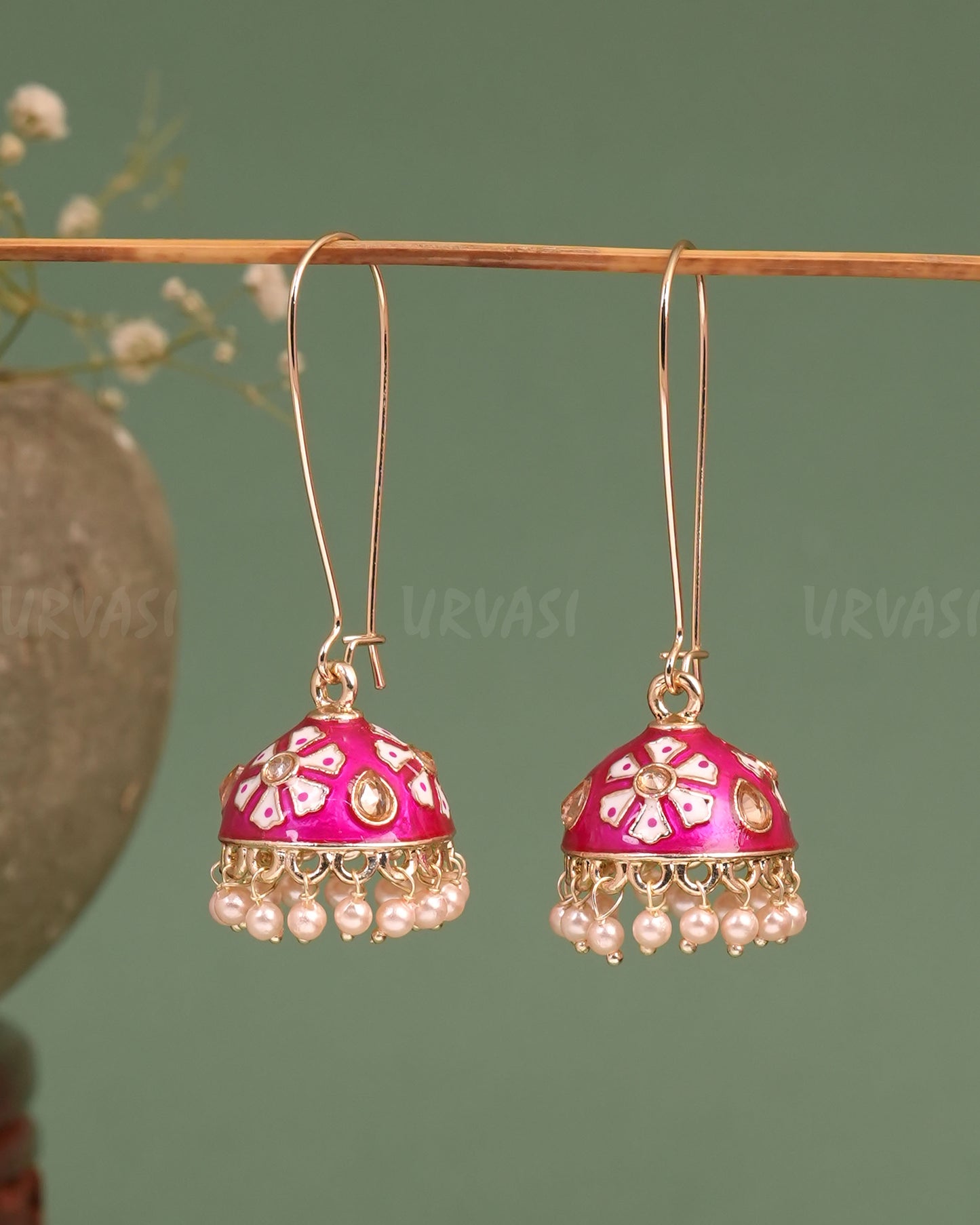 Gold-Toned Meenakari Hanging Jhumka Earrings ER 664