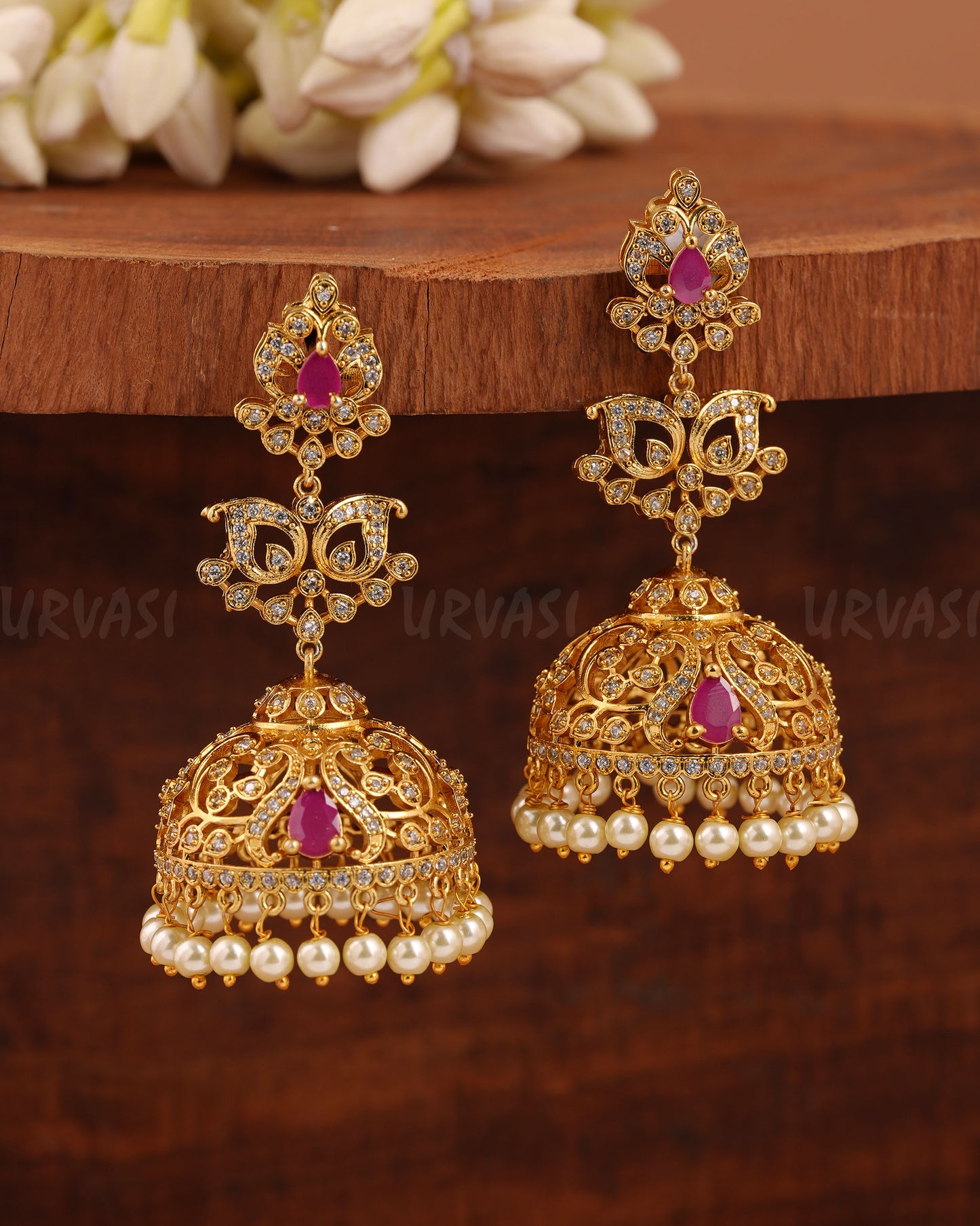 Yellow Gold-Polish Non-Idol Pearl Jhumka Earrings ER 641