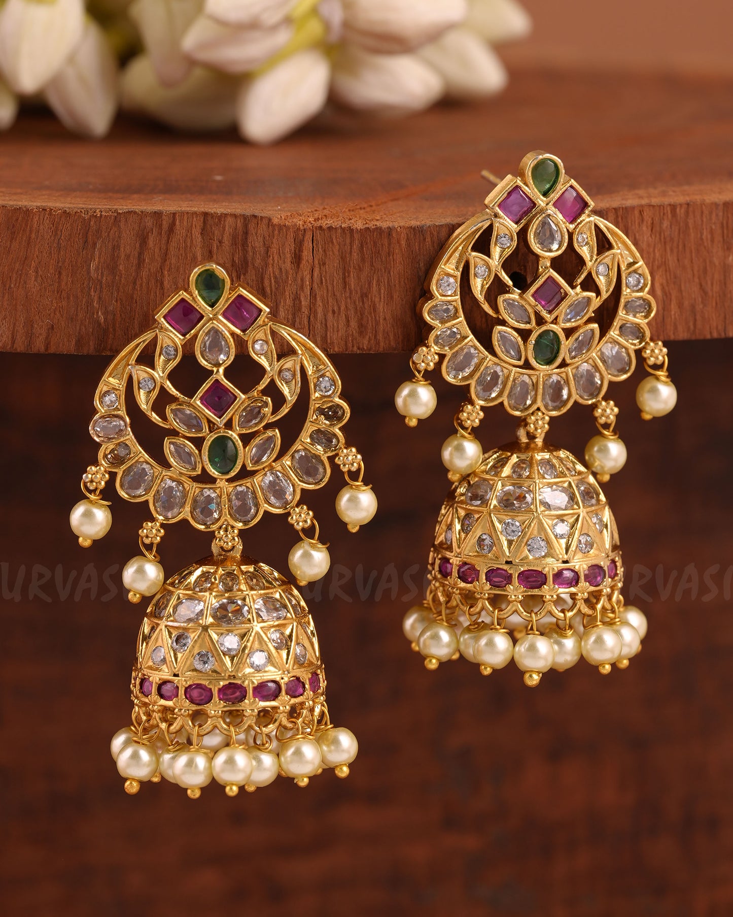 Yellow Gold-Polish Non-Idol Pearl Jhumka Earrings ER 354