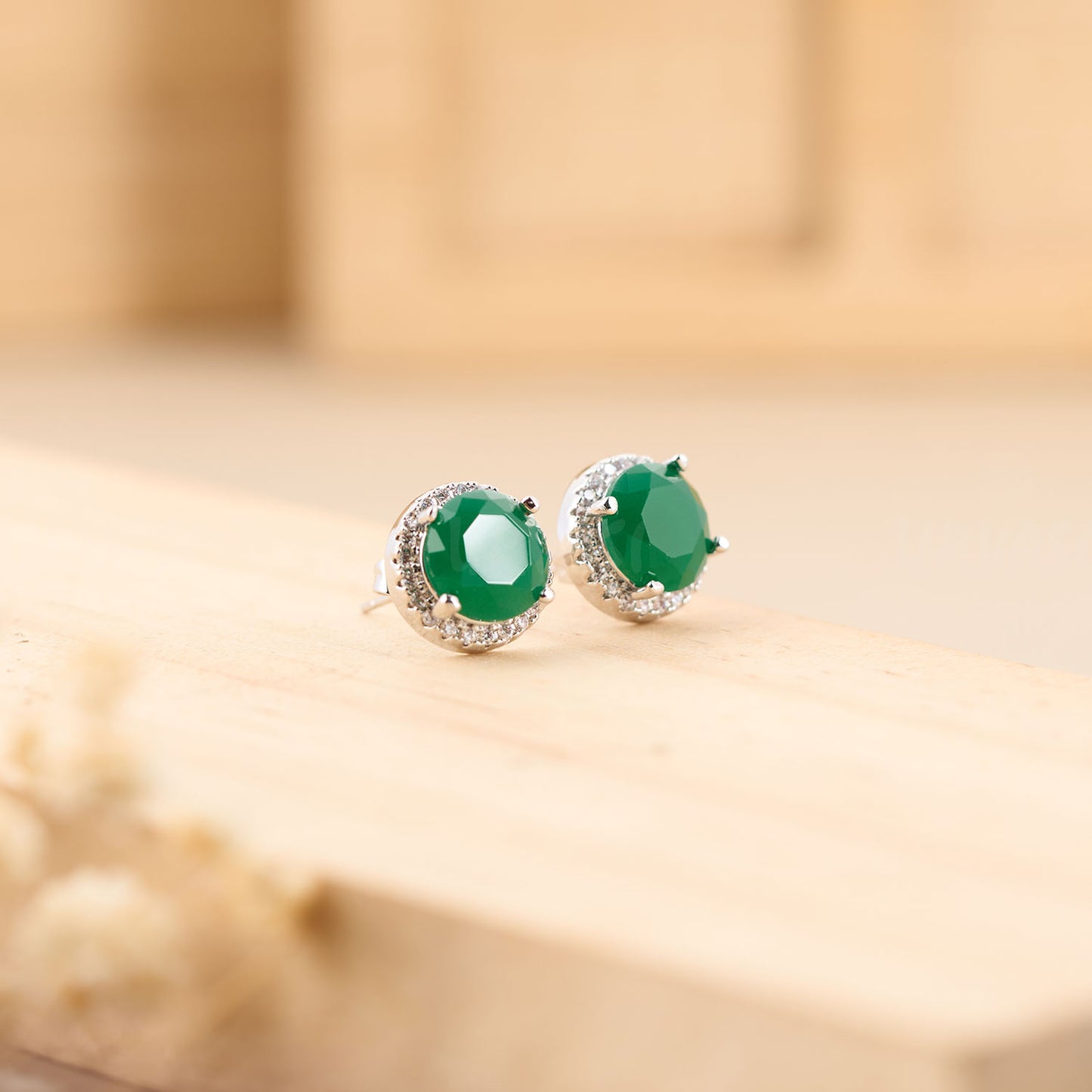 Rhodium Polish Emerald Earrings ER 210