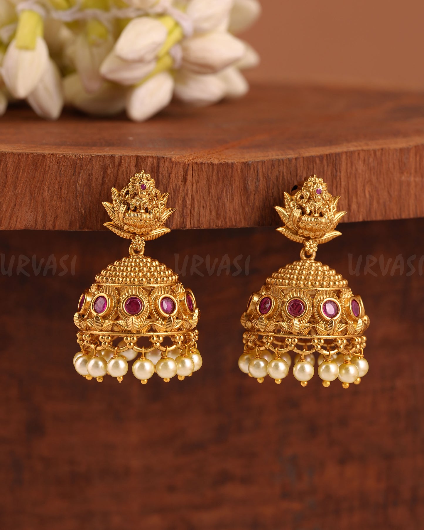 Yellow Gold-Polish Lakshmi Pearl Jhumka Earrings ER 644