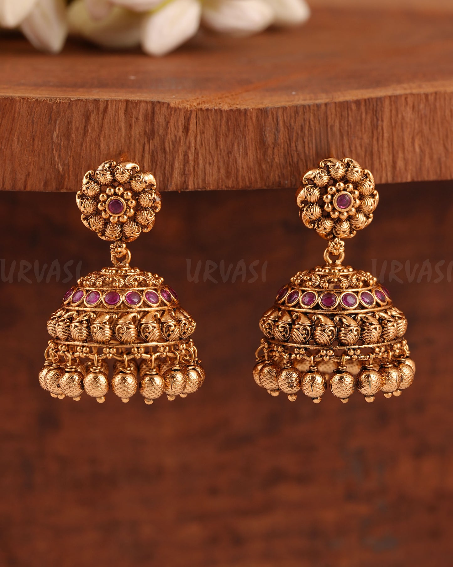 Gold-Toned Floral Motif Jhumka Earrings ER 212