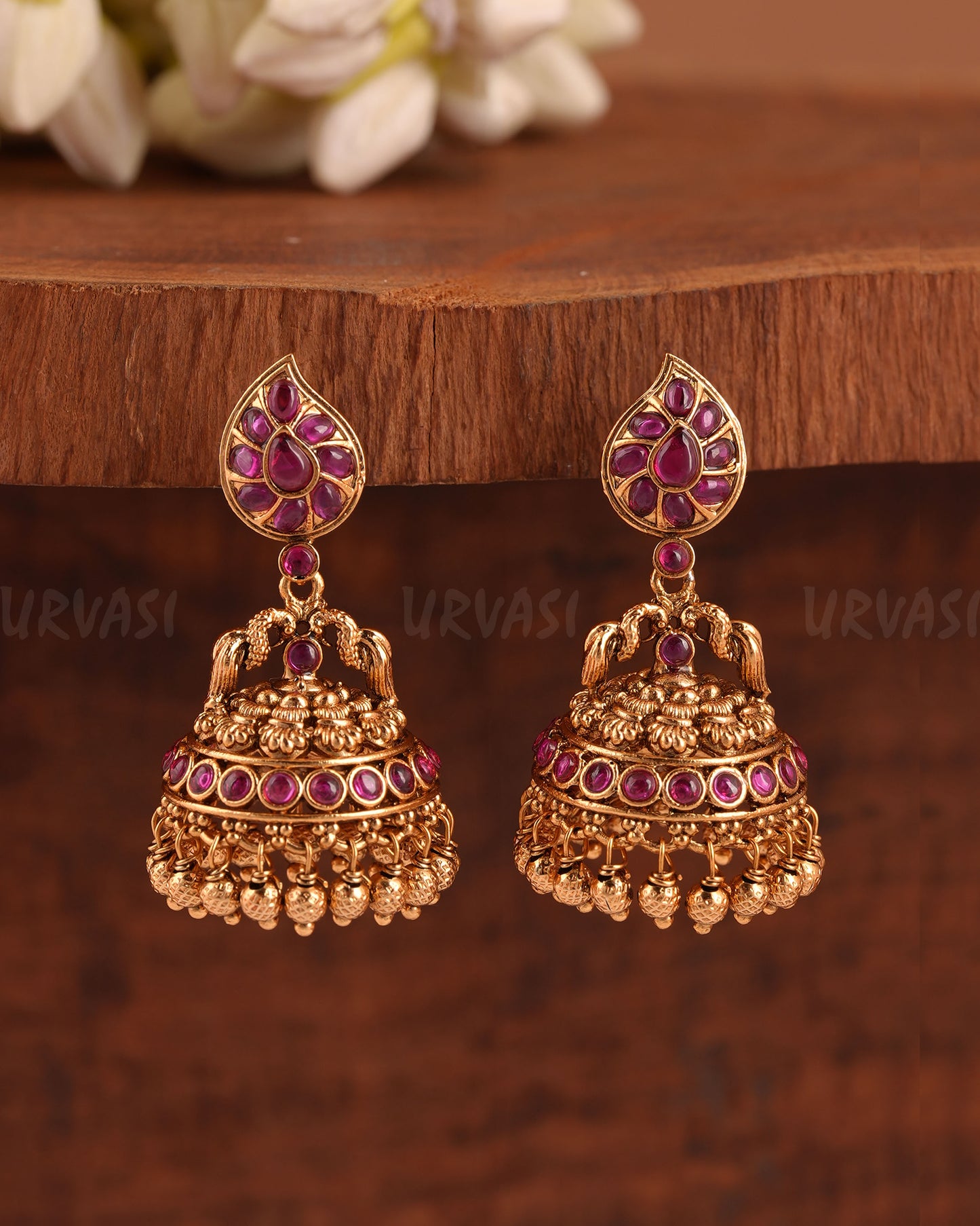 Antique Gold Polish Mango X Peacock Motif Earrings ER 202