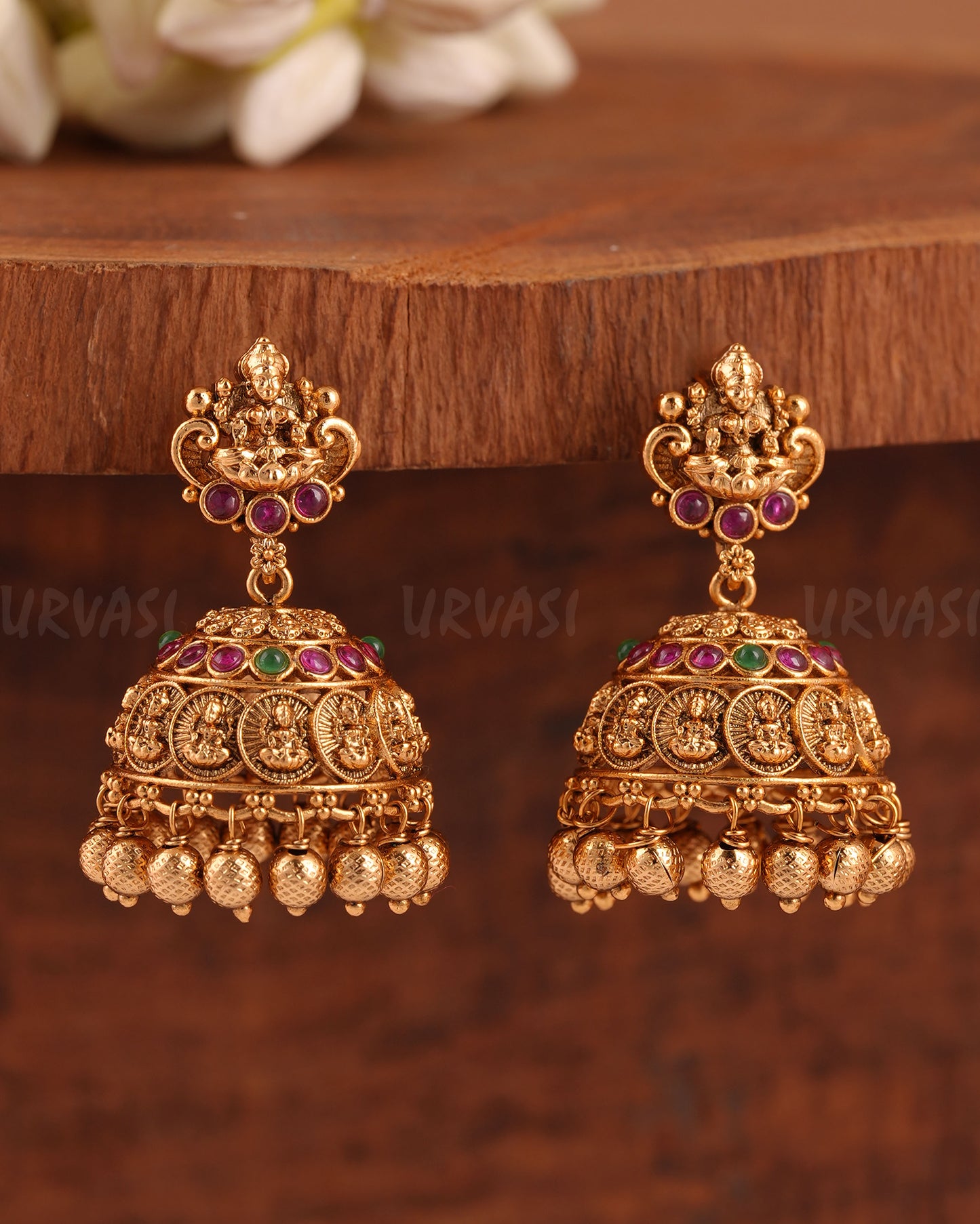 Gold-Toned Lakshmi Kaasu Jhumka Earrings ER 209