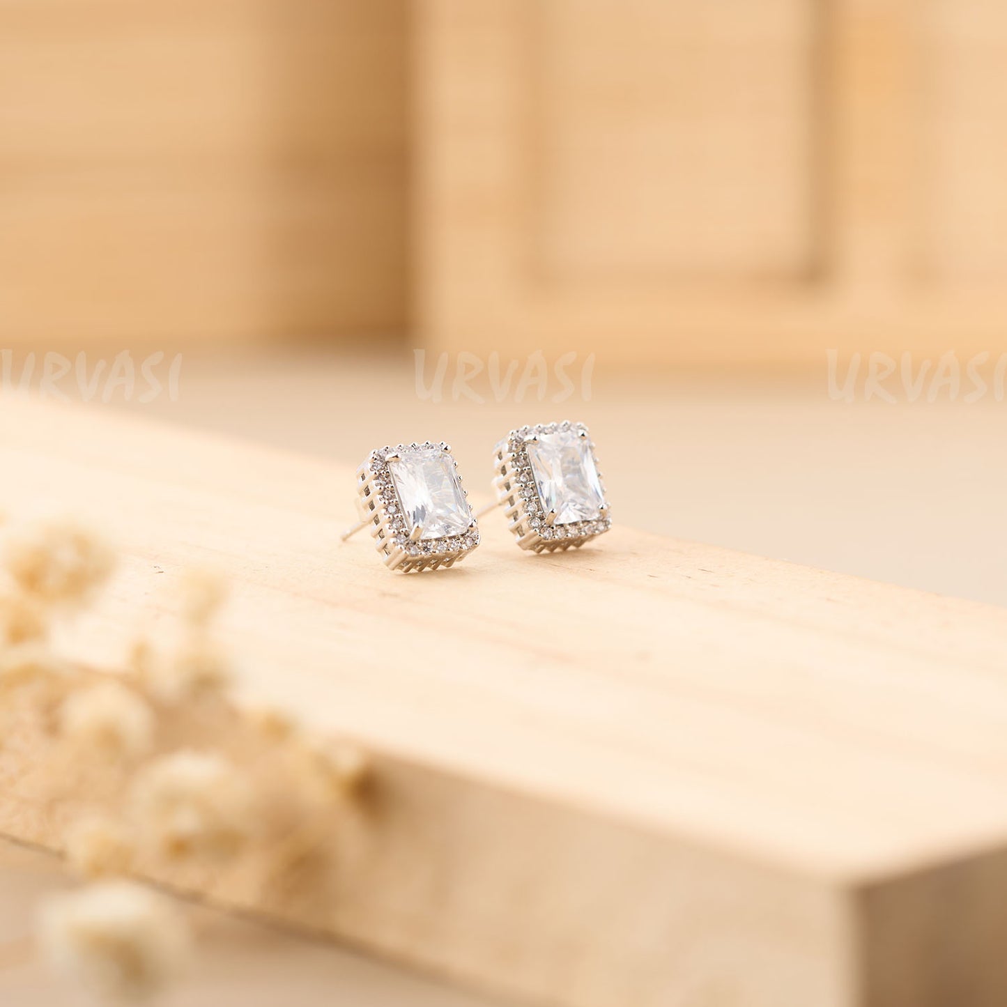 Rhodium Polish AD Stud Earrings ER 218