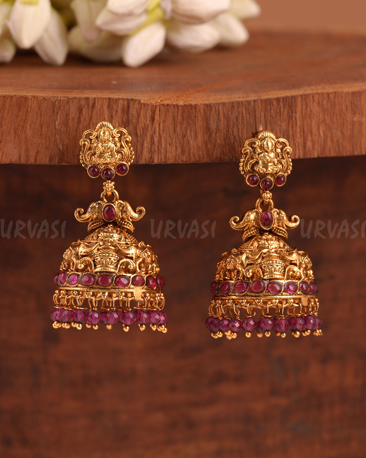 Gold-Toned Elephant Lakshmi Jhumka Earrings ER 989