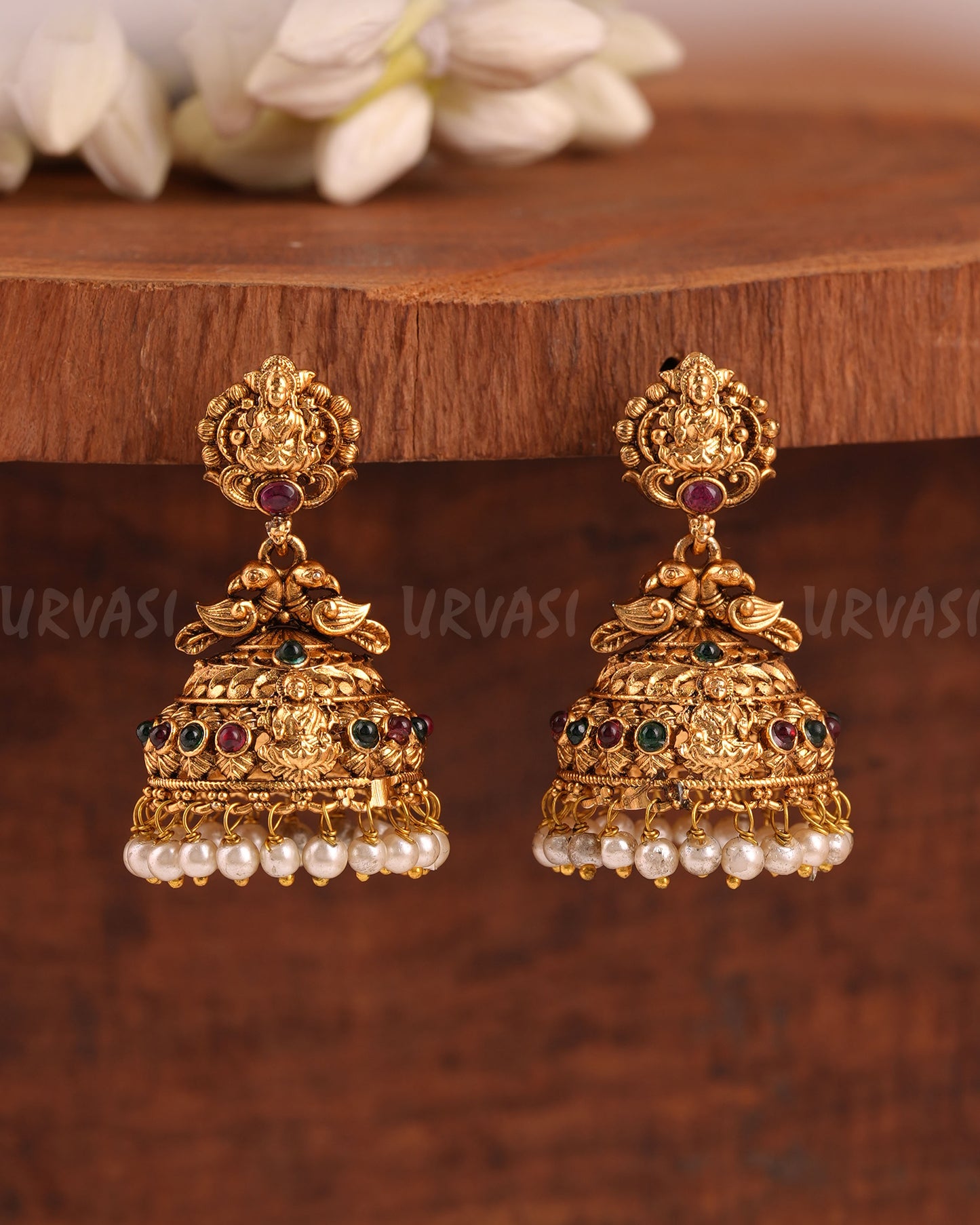 Gold-Toned Lakshmi Peacock Pearl Jhumka Earrings ER 952