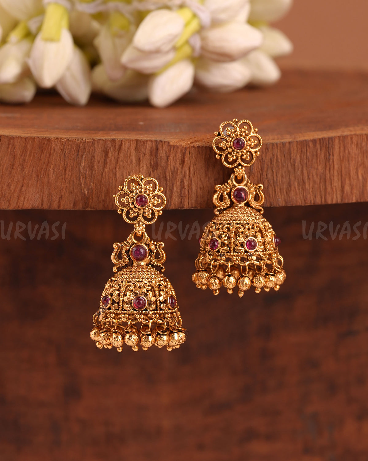 Gold-Toned Floral Simple Jhumka Earrings ER 954