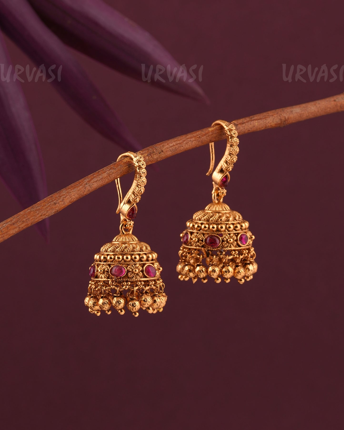 Gold-Toned Floral Hanging Jhumka Earrings ER 969