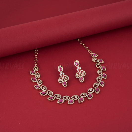 Leaf Motif AD Stone Necklace 454