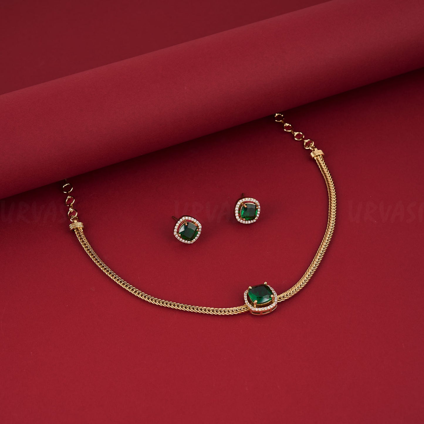 Gold-Toned Solitaire AD Stone Choker Necklace 470