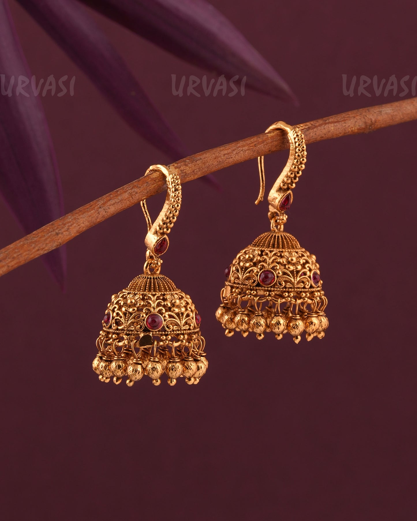 Gold-Toned Floral Replica Hanging Jhumka Earrings ER 976