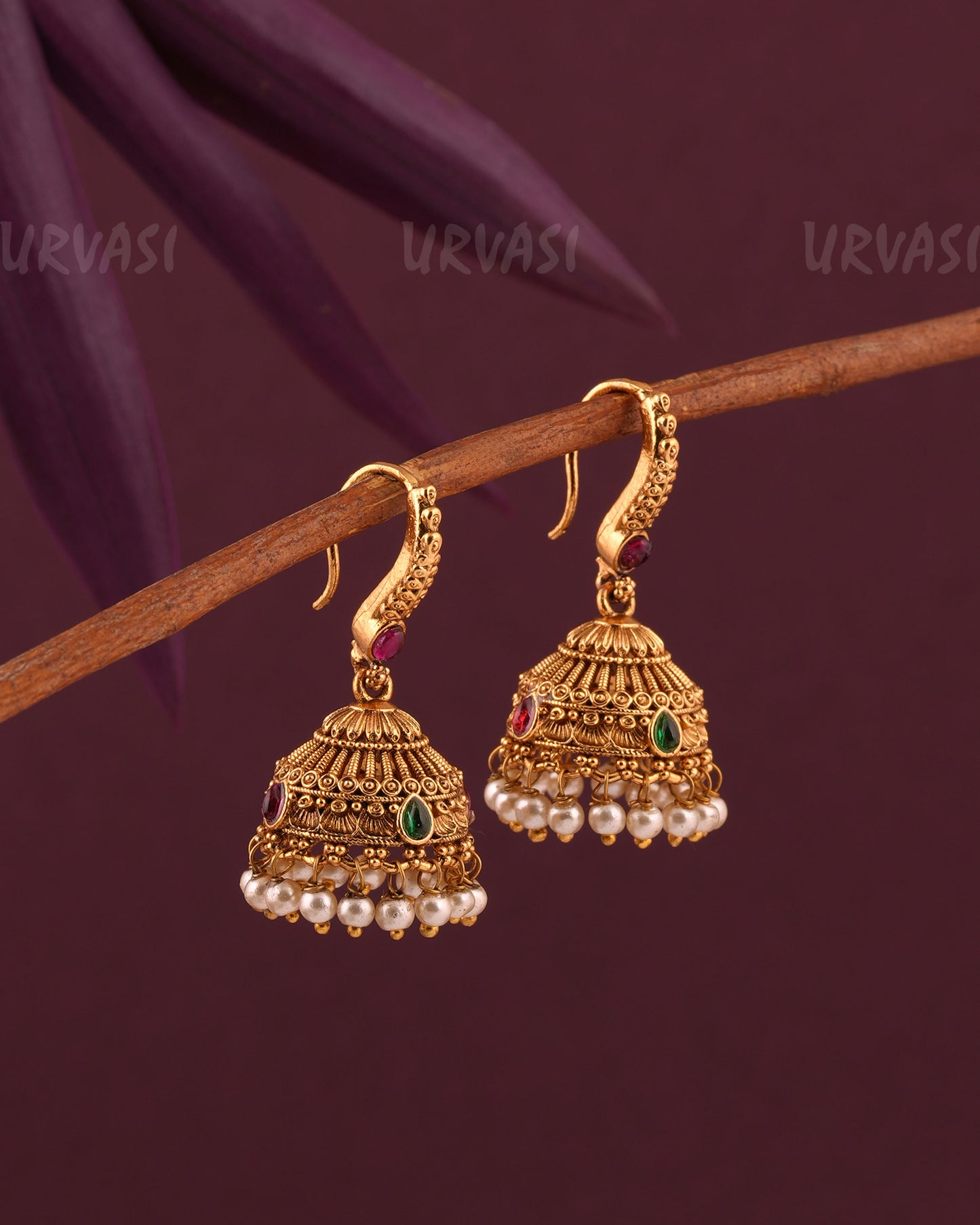 Gold-Toned FLoral Hanging Jhumkka Earrings ER 962
