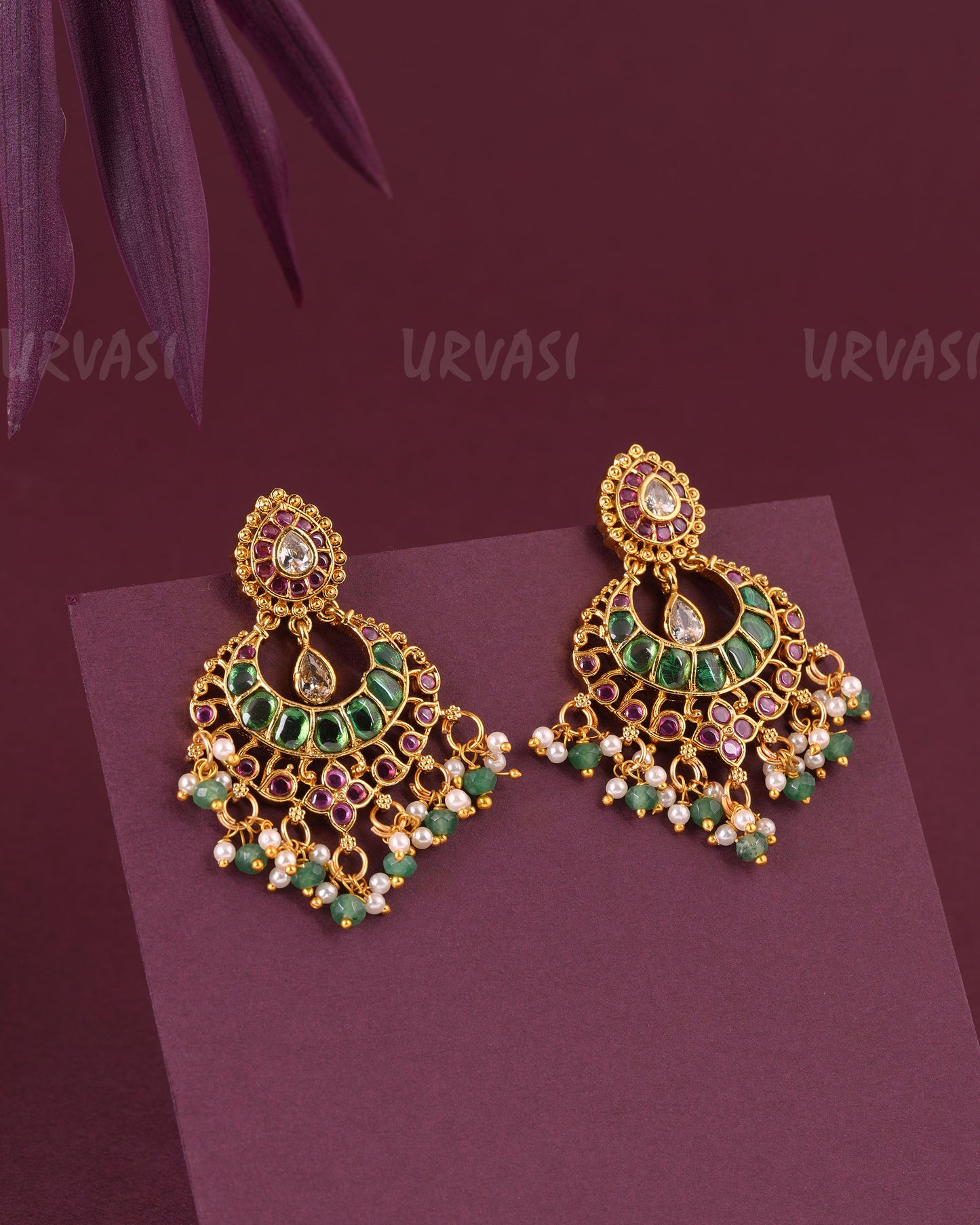 Gold-Toned Floral Non-Idol Bead Hanging Earrings ER 987