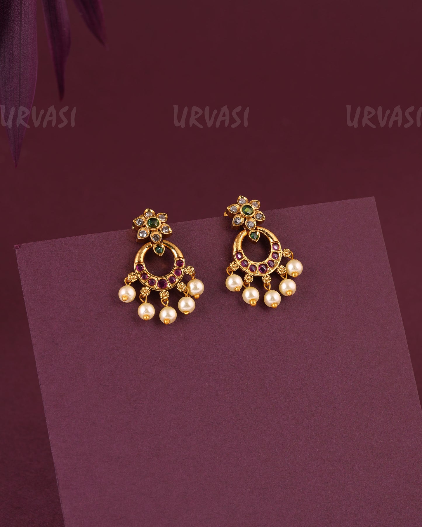 Gold-Toned Floral Bead Hanging Floral Earrings ER 980
