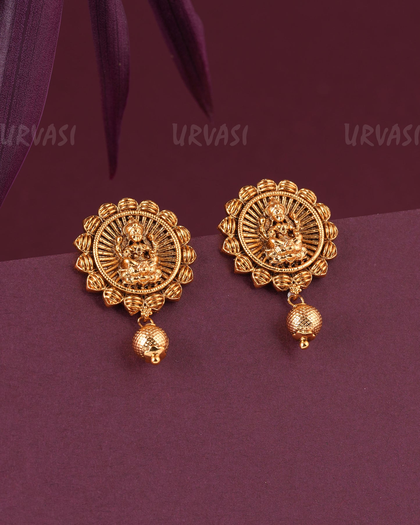 Gold-Toned Lakshmi Stud-Hanging Earrings ER 978