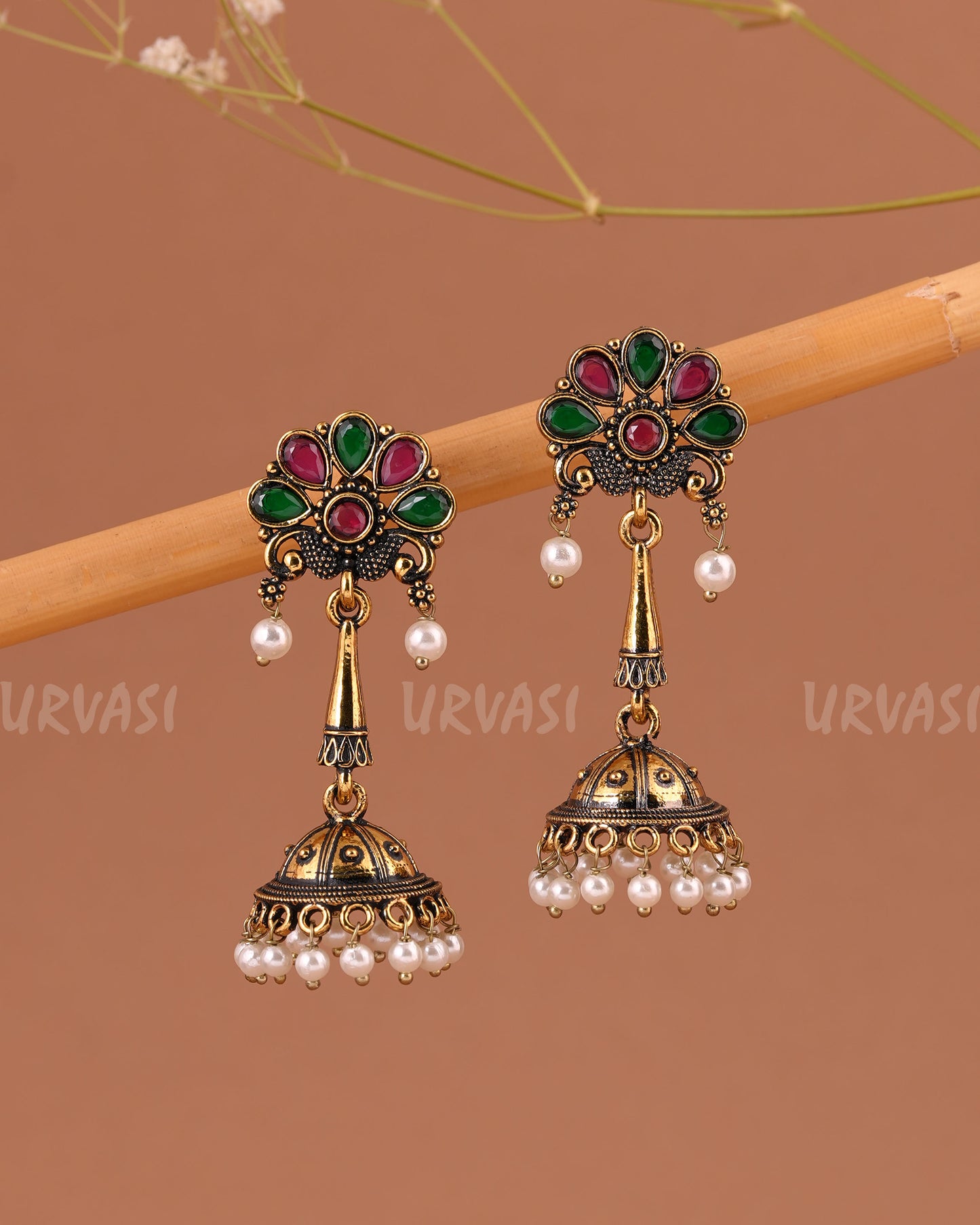 Oxidised-Gold Hanging Jhumka Earrings 1008