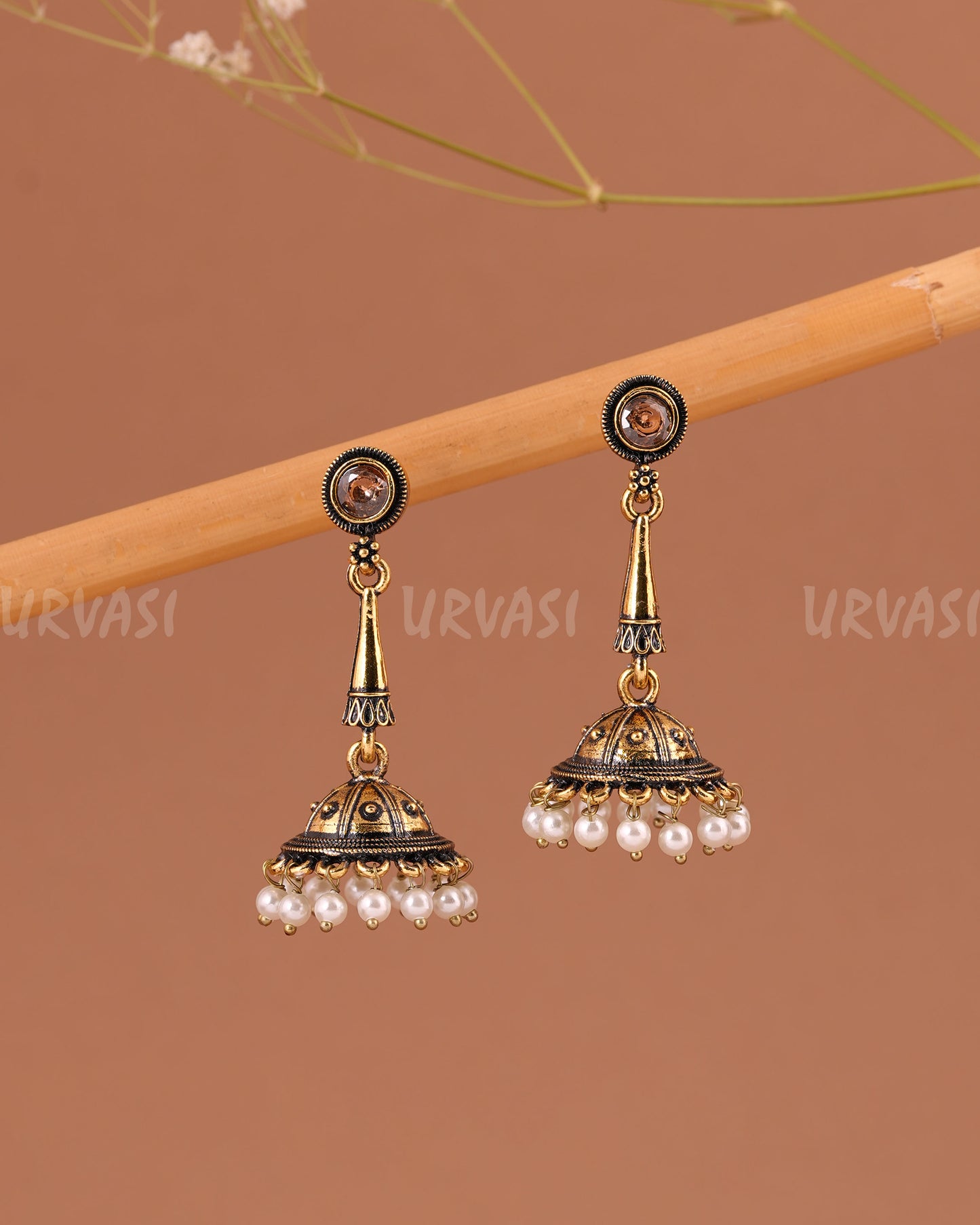 Oxidised-Gold Hanging Jhumka Earrings 1006