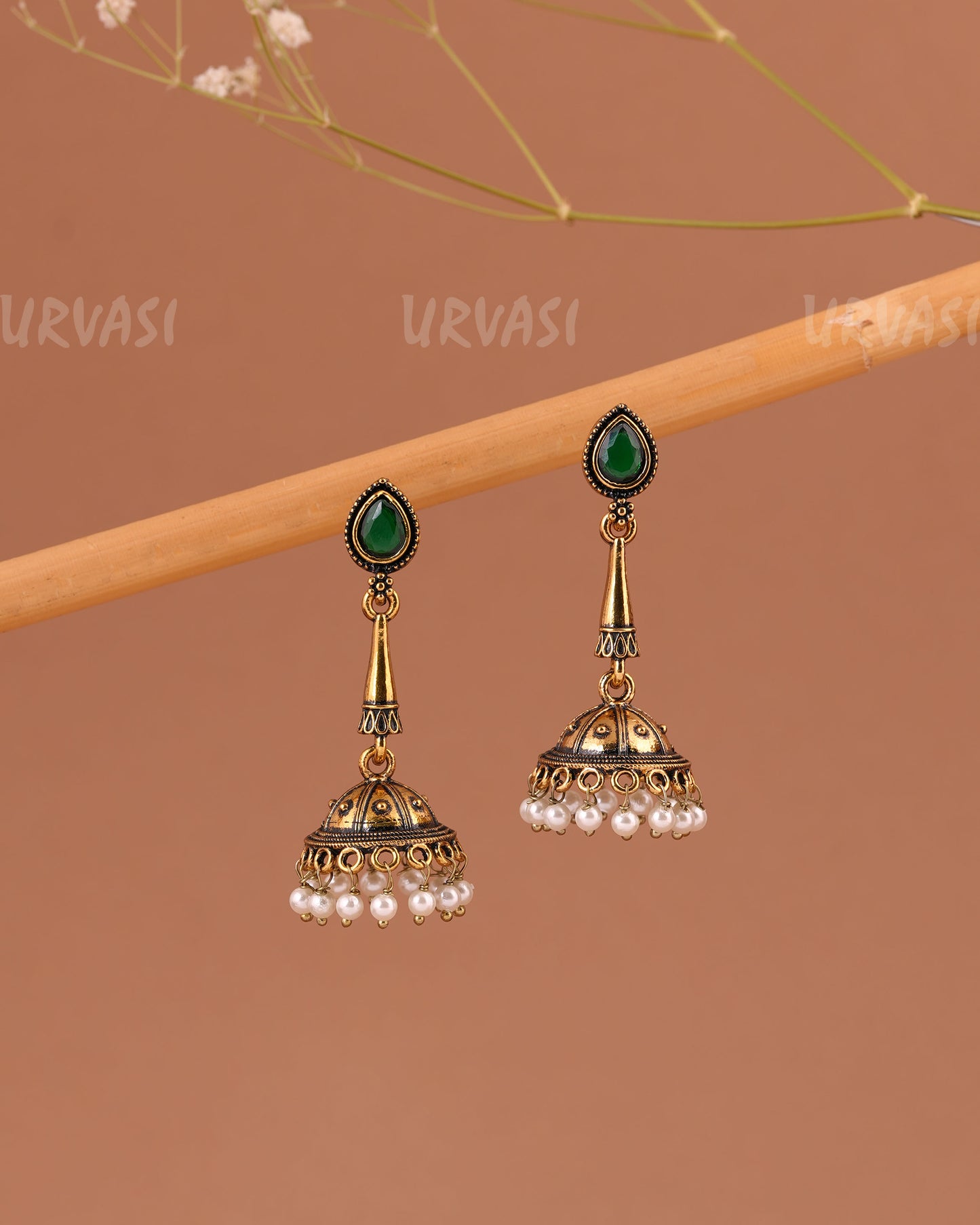 Oxidised -Gold Hanging Jhumka Earrings 1007