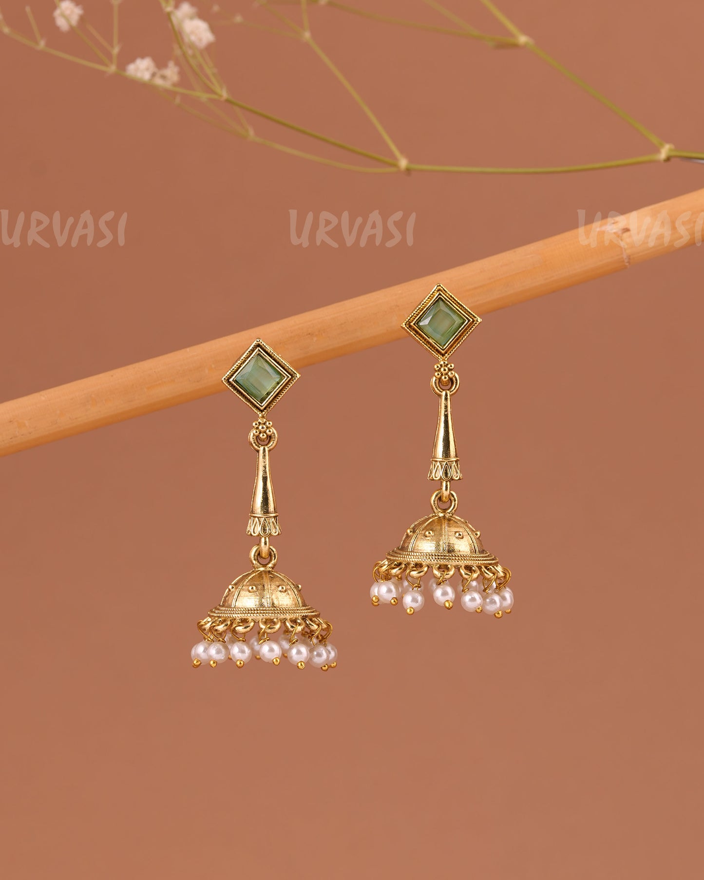 Gold-Toned Pearl Jhumka Earrings ER 1003