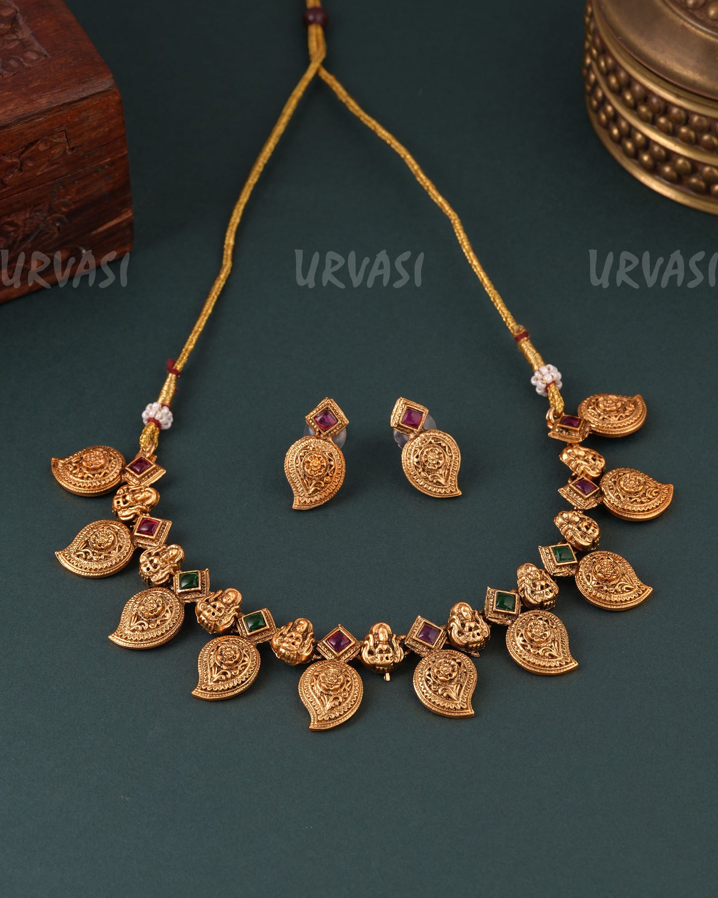 Gold-Toned Mango Lakshmi Floral Necklace 1616