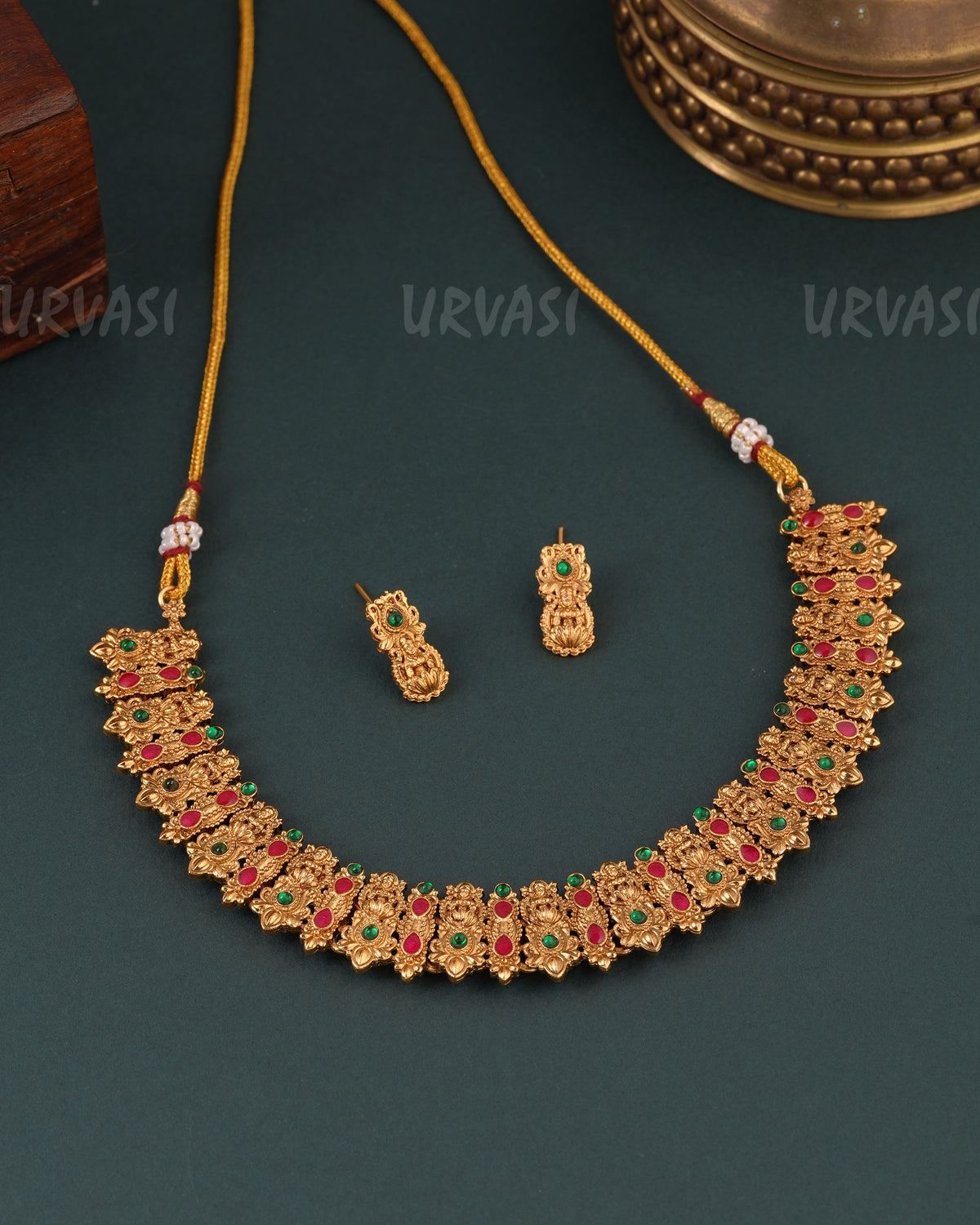 Gold-Toned Lakshmi Tear-Drop Necklace 1614