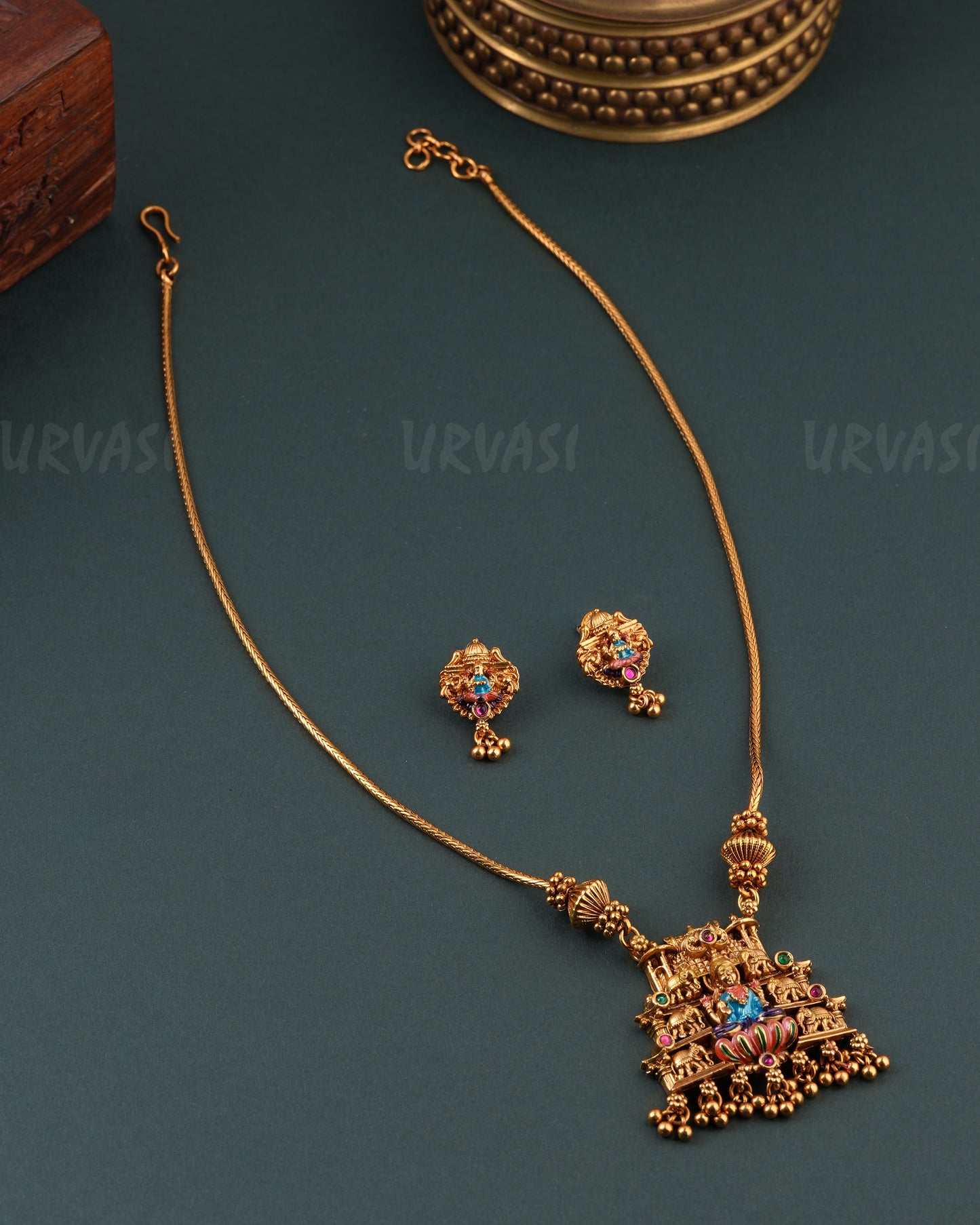Gold-Toned Temple Lakshmi Designed Necklace 1665