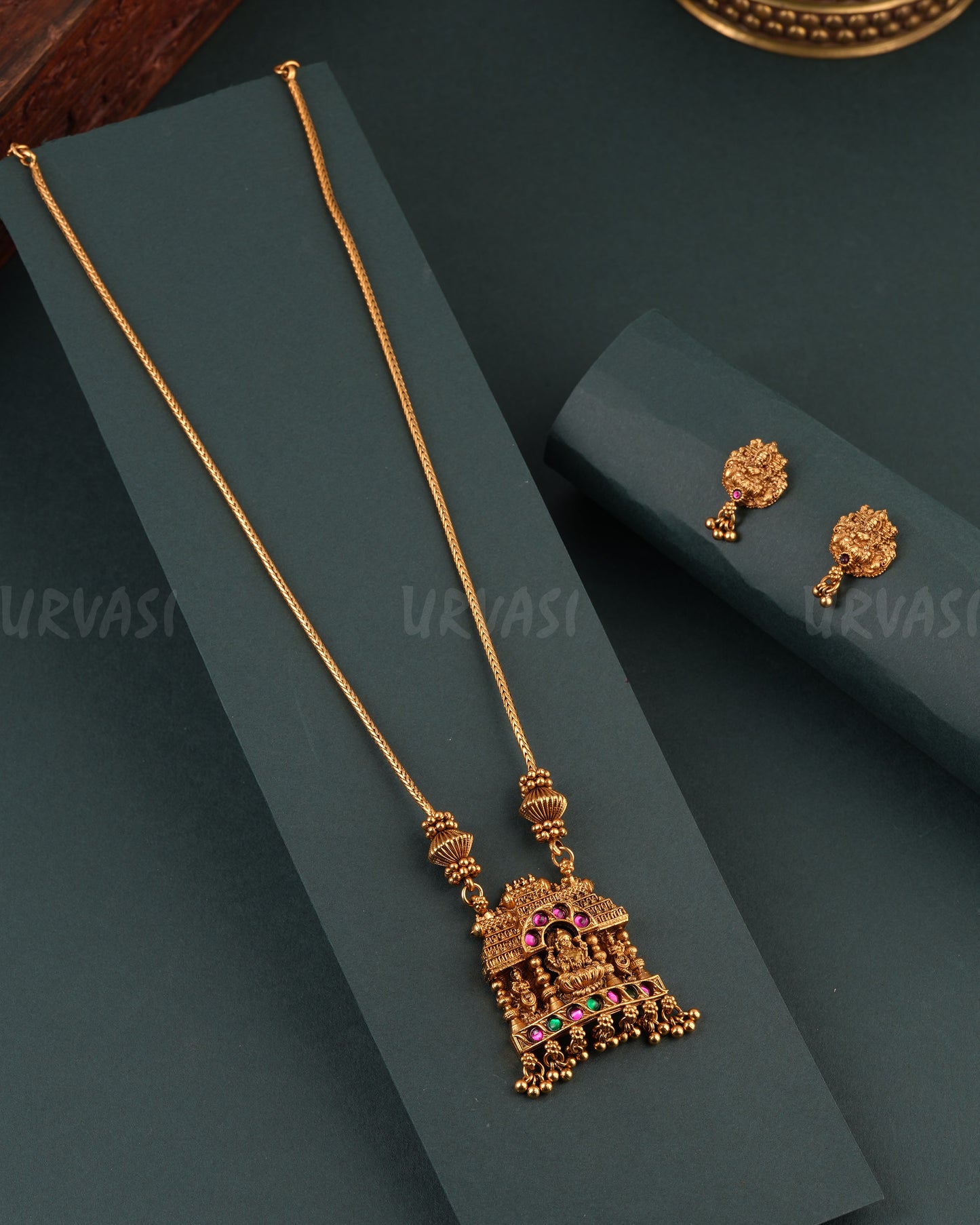 Gold-Toned Floral Lakshmi Temple Long Necklace 1710