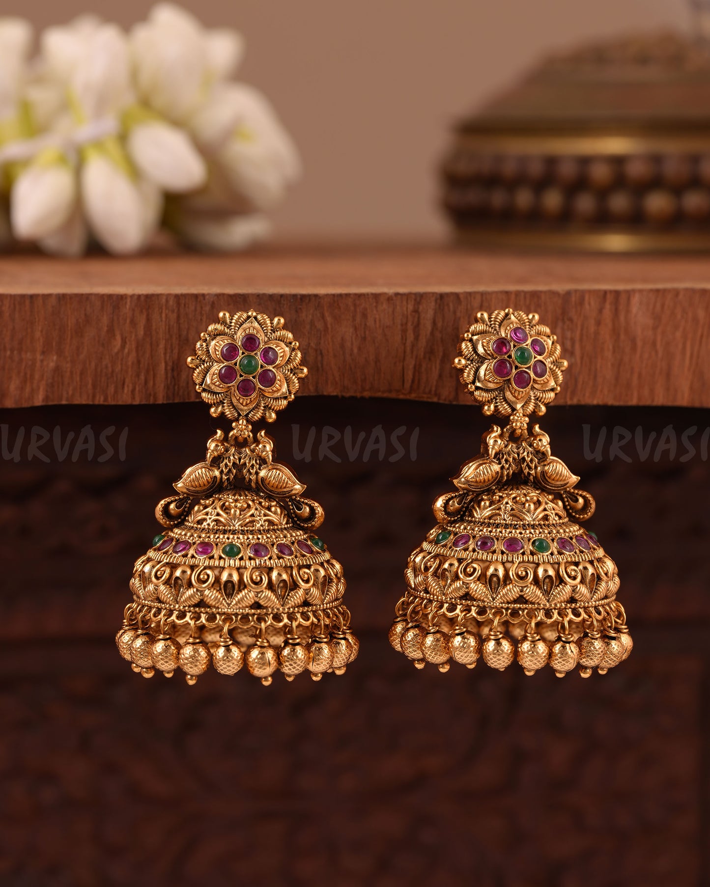 Gold- Floral Peacock Earring ER 1017